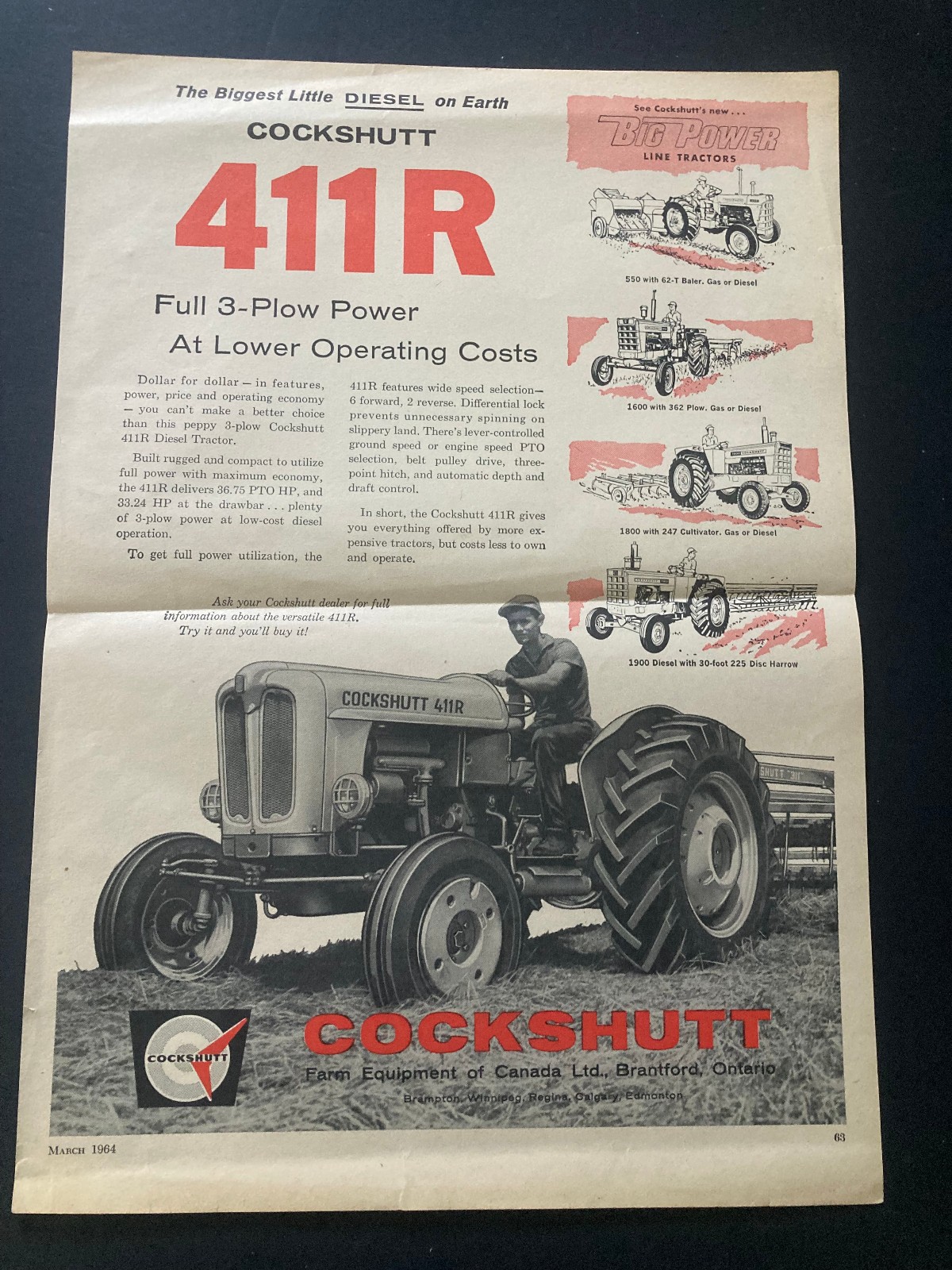 1964 CANADIAN COCKSHUTT TRACTOR AD CANADA 411 R CANADA