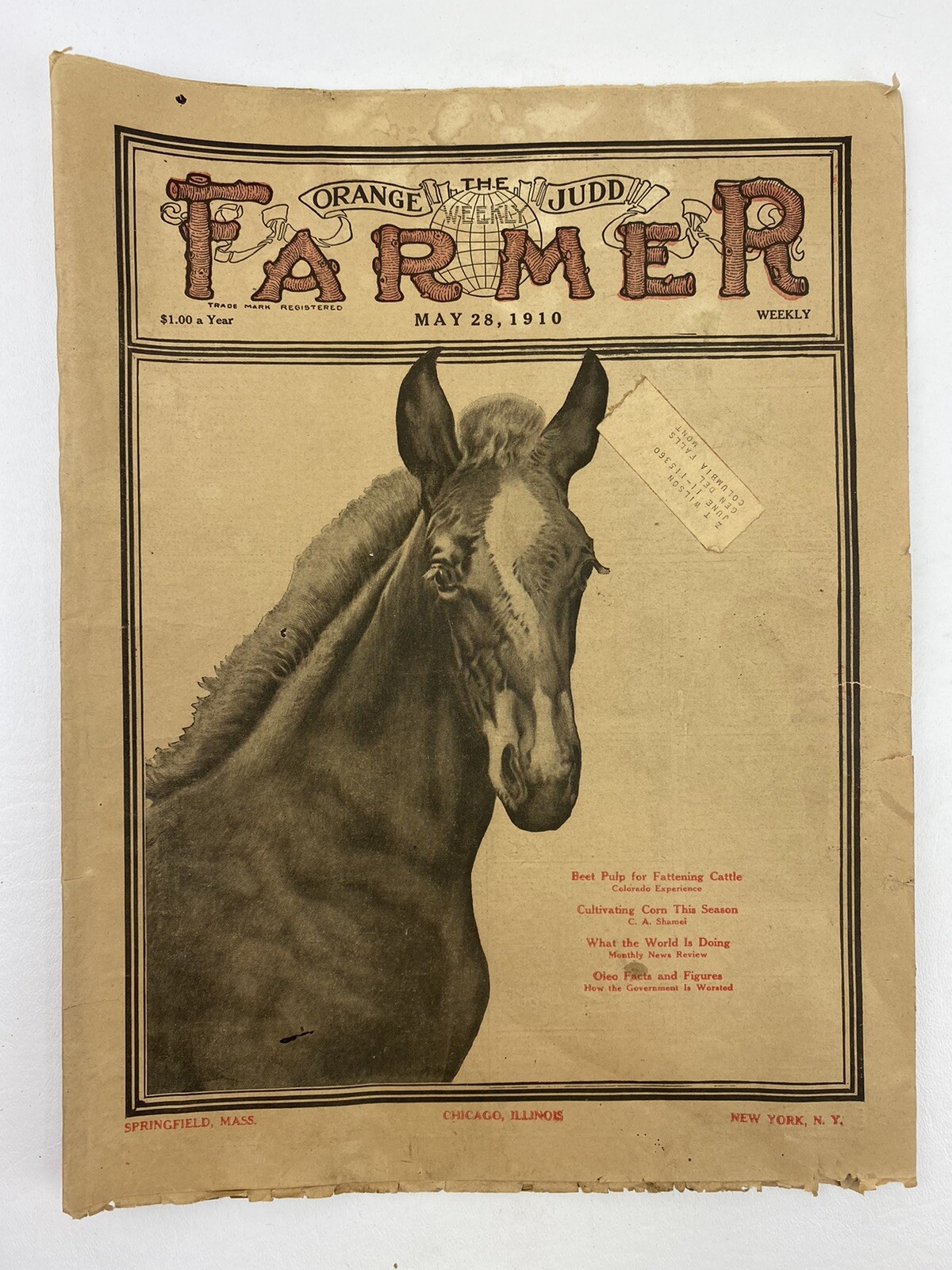 The Orange Judd Farmer News Print Magazine, Chicago Illinois May 28 , 1910