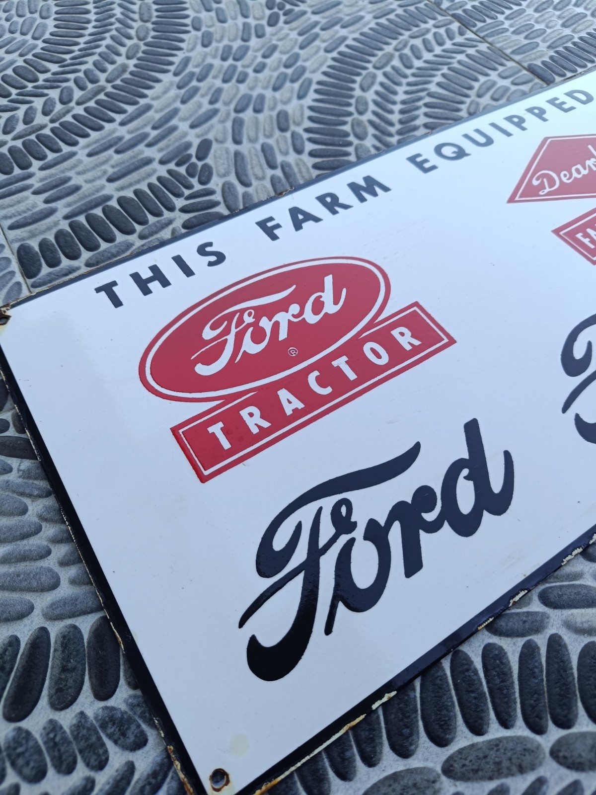 Rare Antique Not porcelain Vintage Model FORD Dearborn Painted PLATE Sign Farm