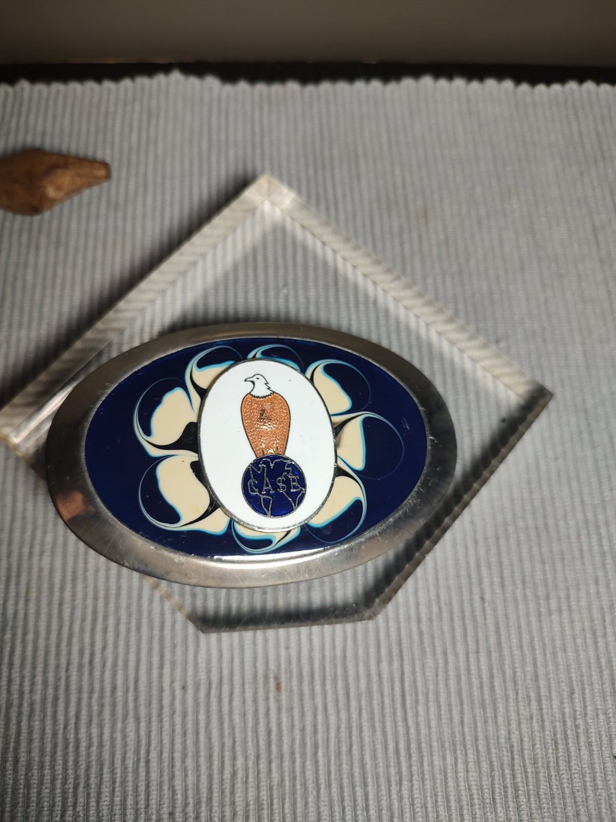 Case Colored Blue & WhiteBelt Buckle with Eagle Silvertone 3.5″