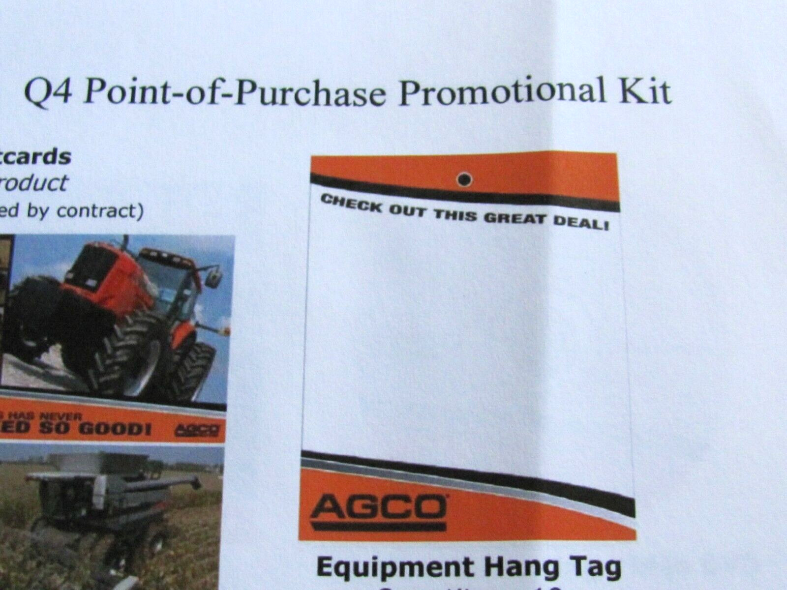 AGCO 5 FARM EQUIPMENT SALES HANG TAGS SIGN 10″ & DECAL COME ON IN DEALERSHIP