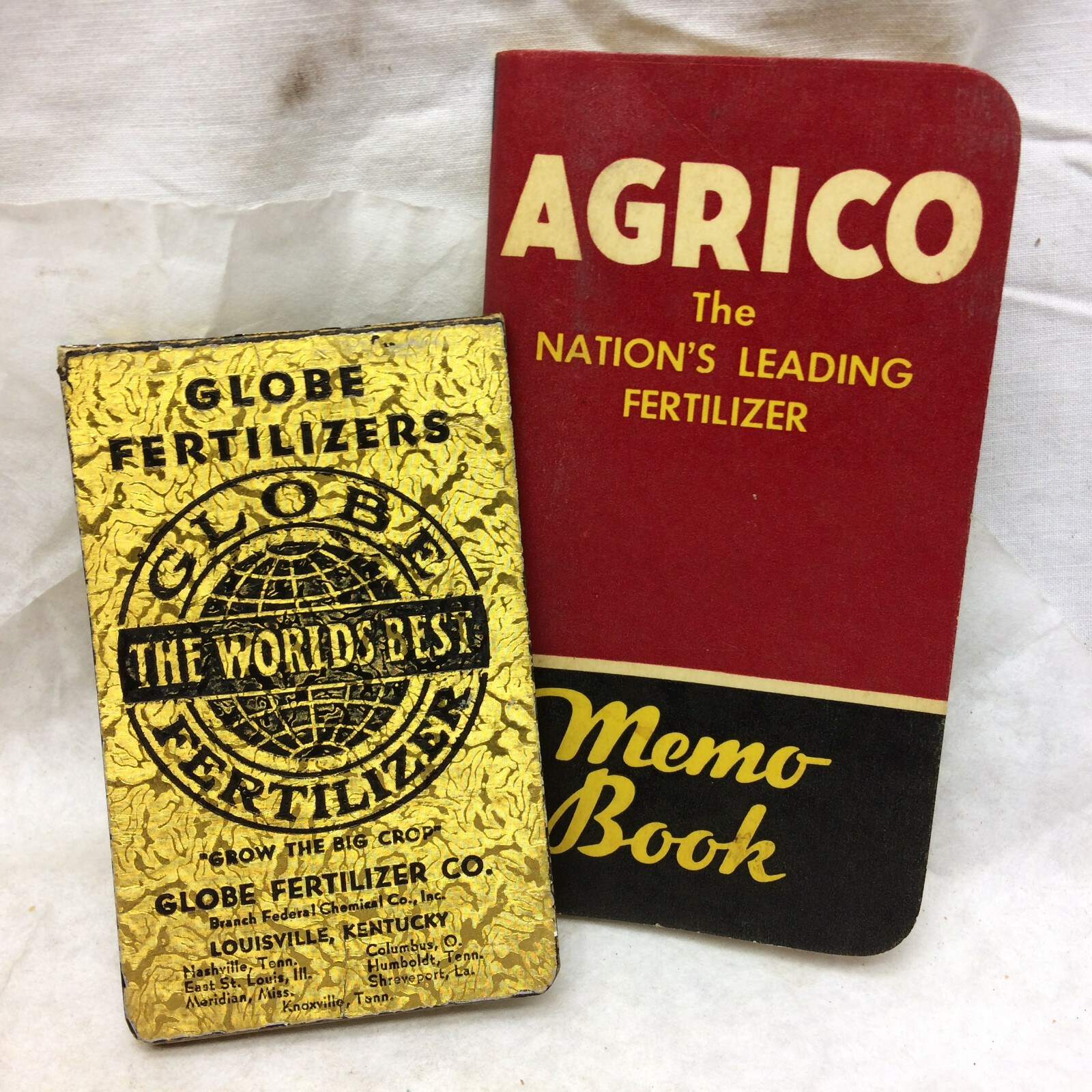 2 Vtg 1950’s Pocket Notebook Advertising Agrico Fertilizer & Globe Fertilizers
