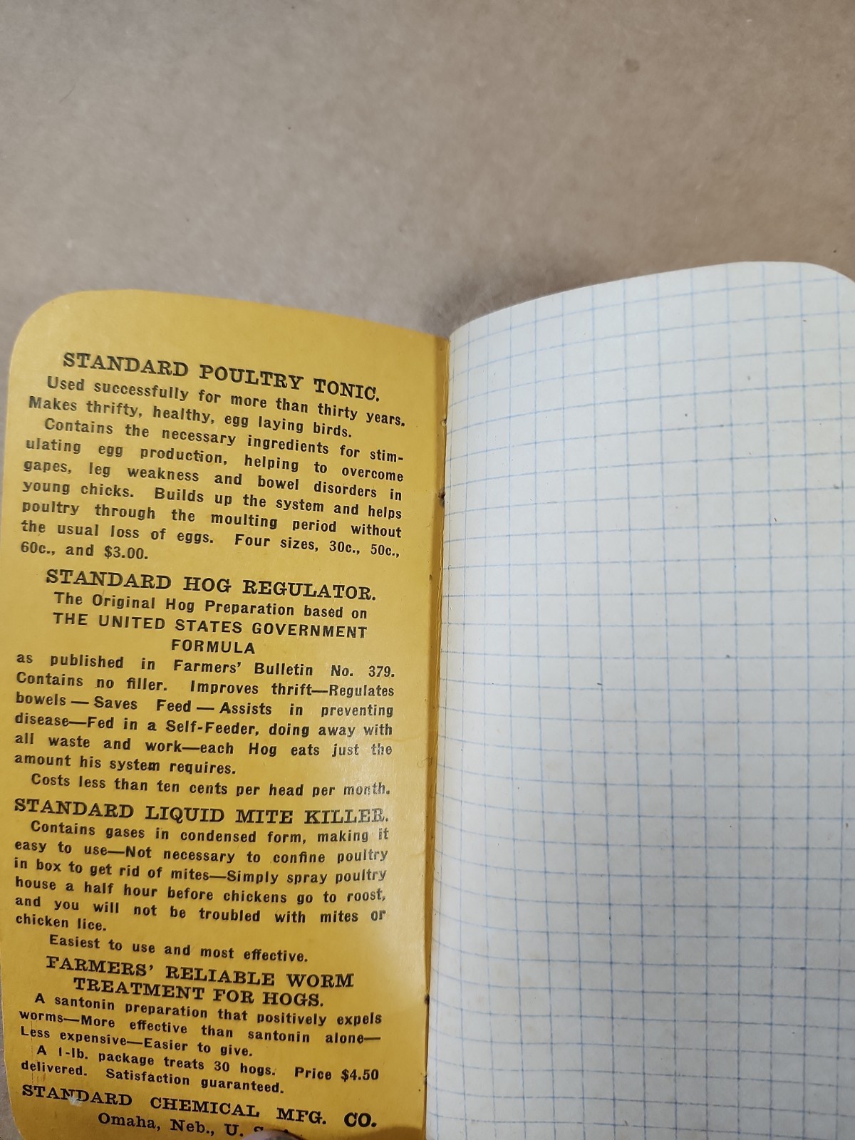Standard Poultry Tonic Advertising Notebook Newman Hardware Monmouth Illinois