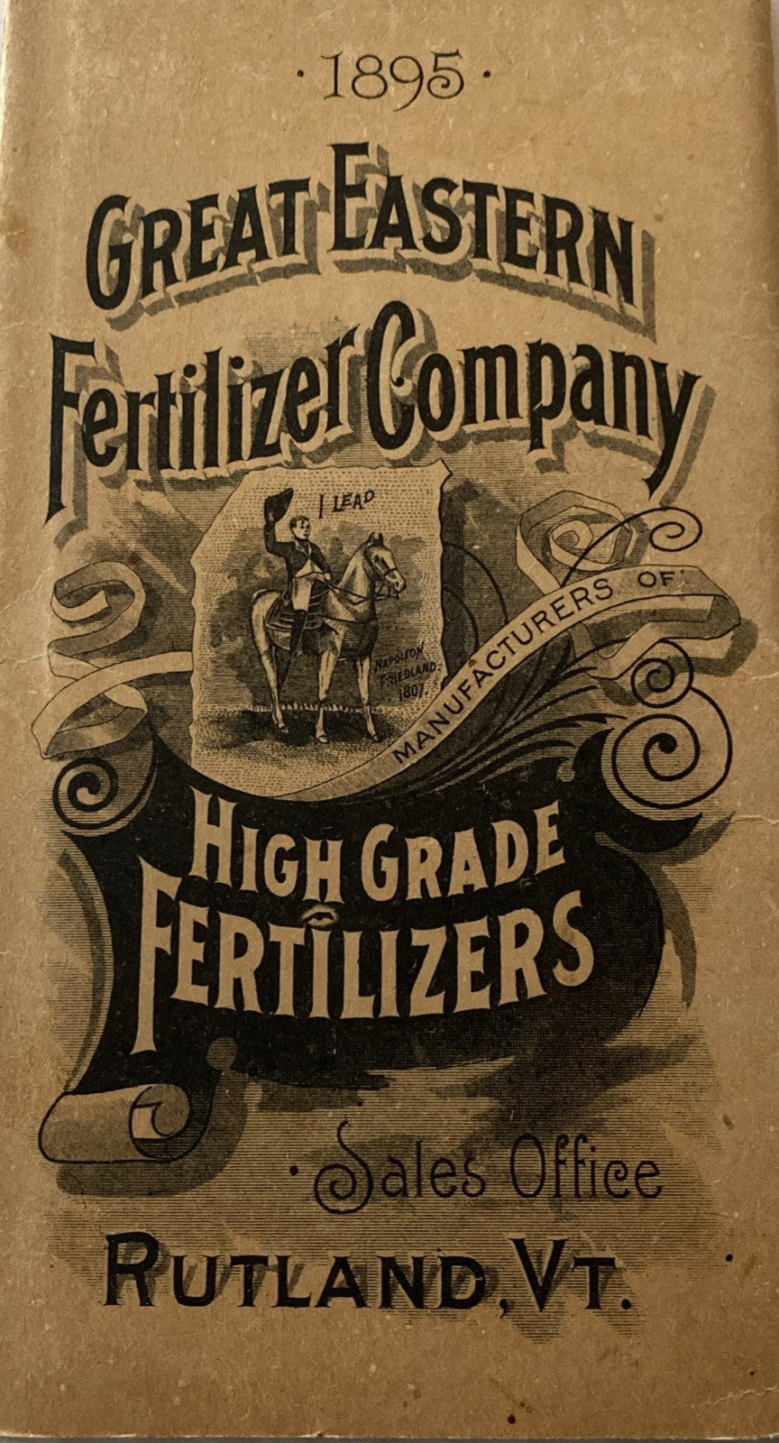 Great Eastern Fertilizer Co. Sales Office Pocket calendar 1895 SC illustrated