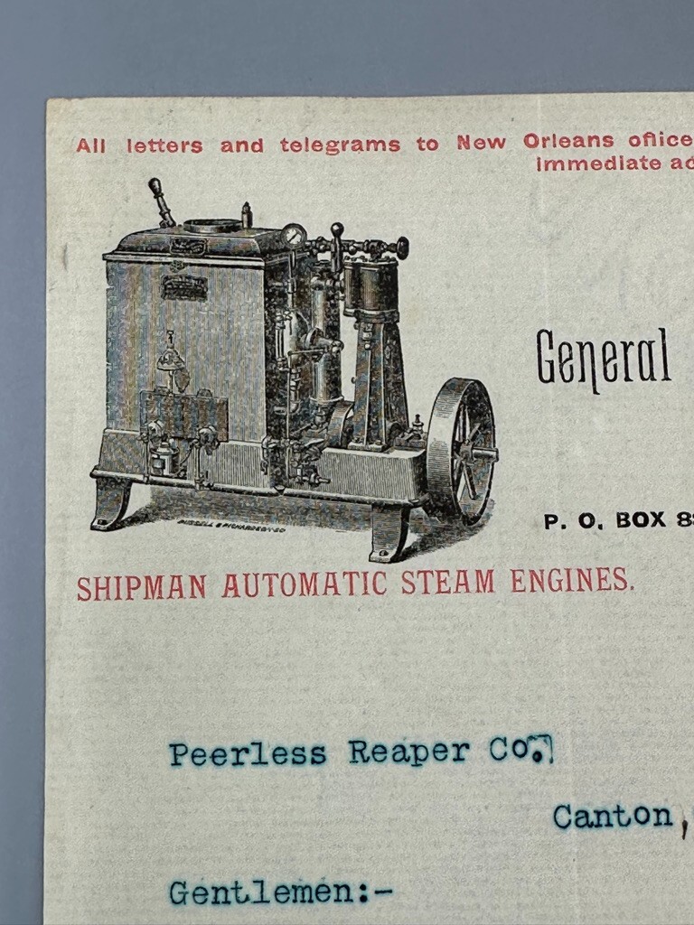 1892 Mitchell SHIPMAN STEAM ENGINES Farm Advertising Illustrated NEW ORLEANS