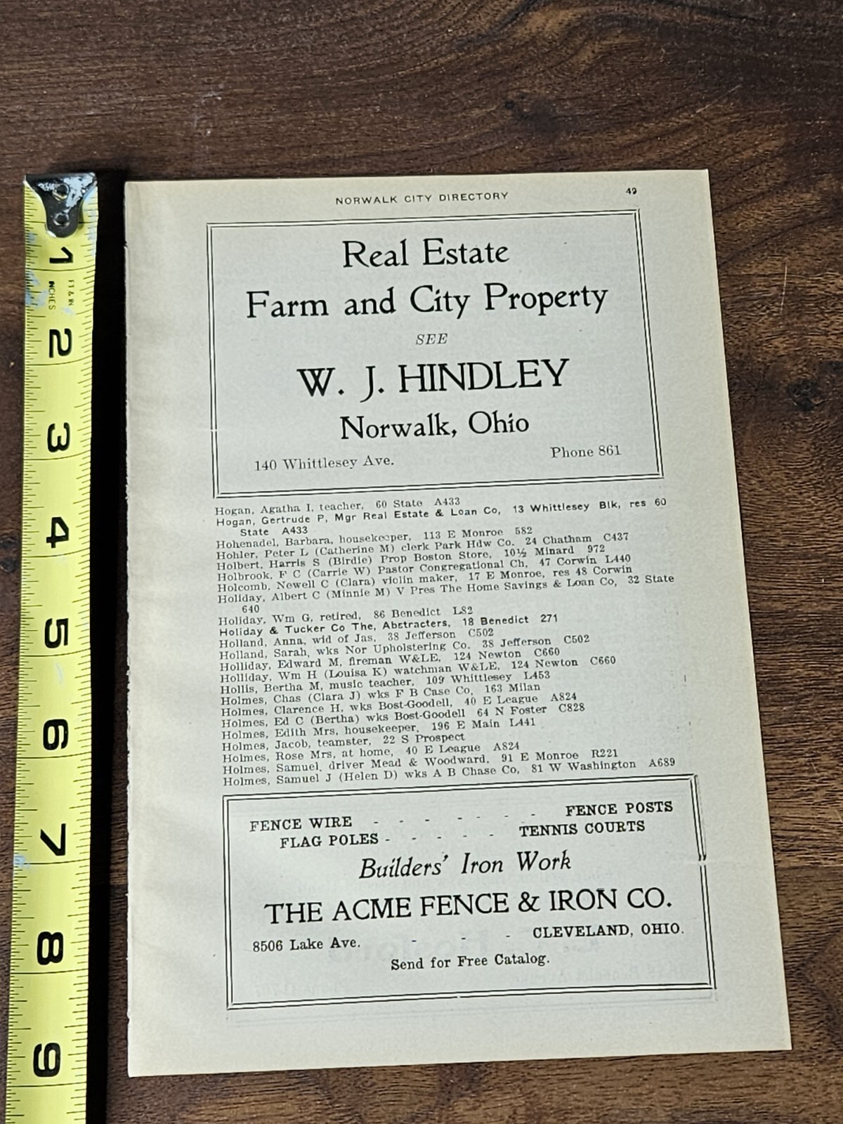 Antique Farm Real Estate Ad Hindley Acme Fence Iron 1922 Norwalk Cleveland Ohio