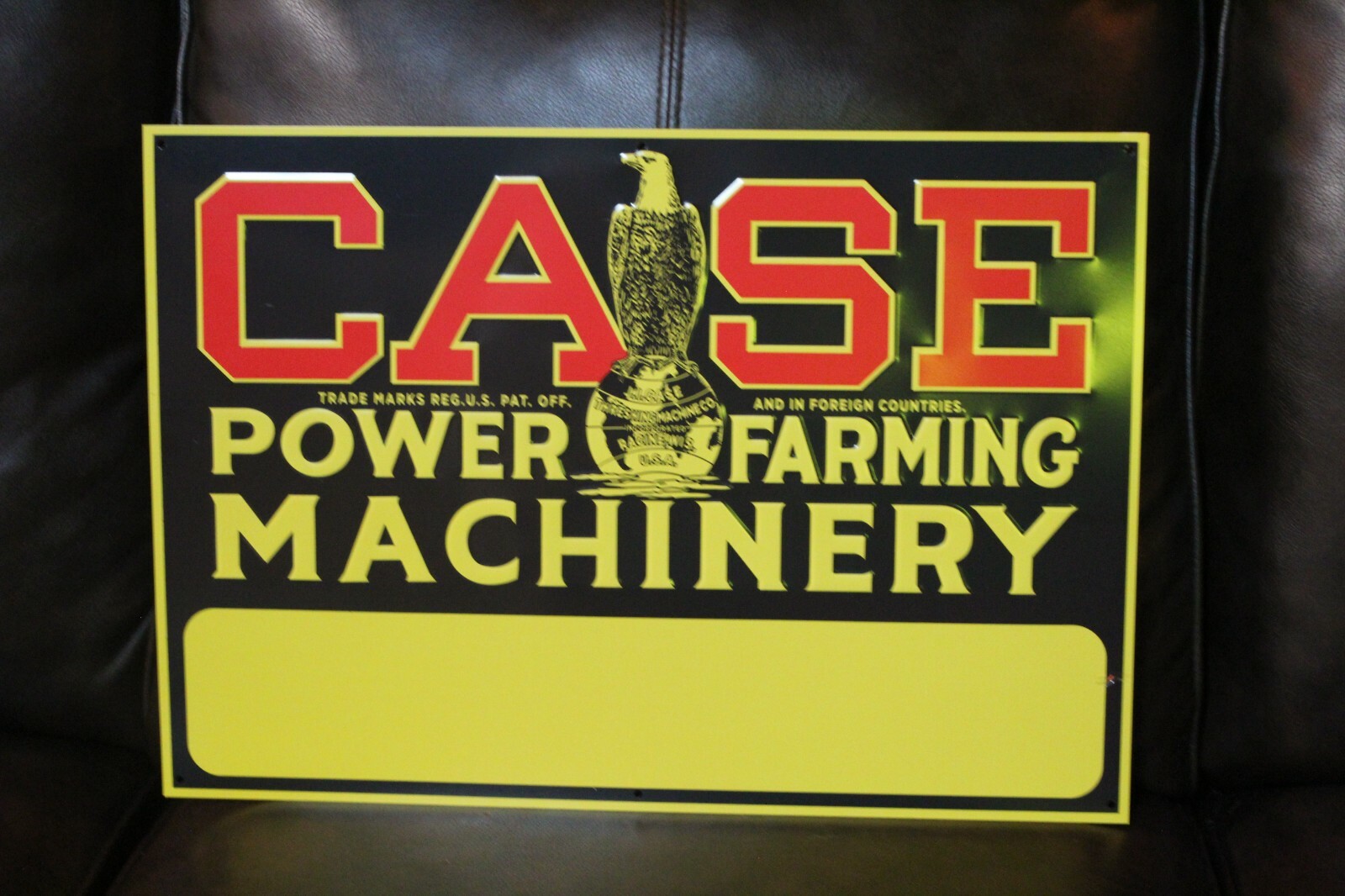 CASE FARMING MACHINERY DEALER EMBOSSED METAL SIGN EAGLE ABE SALES GAS OIL SEED