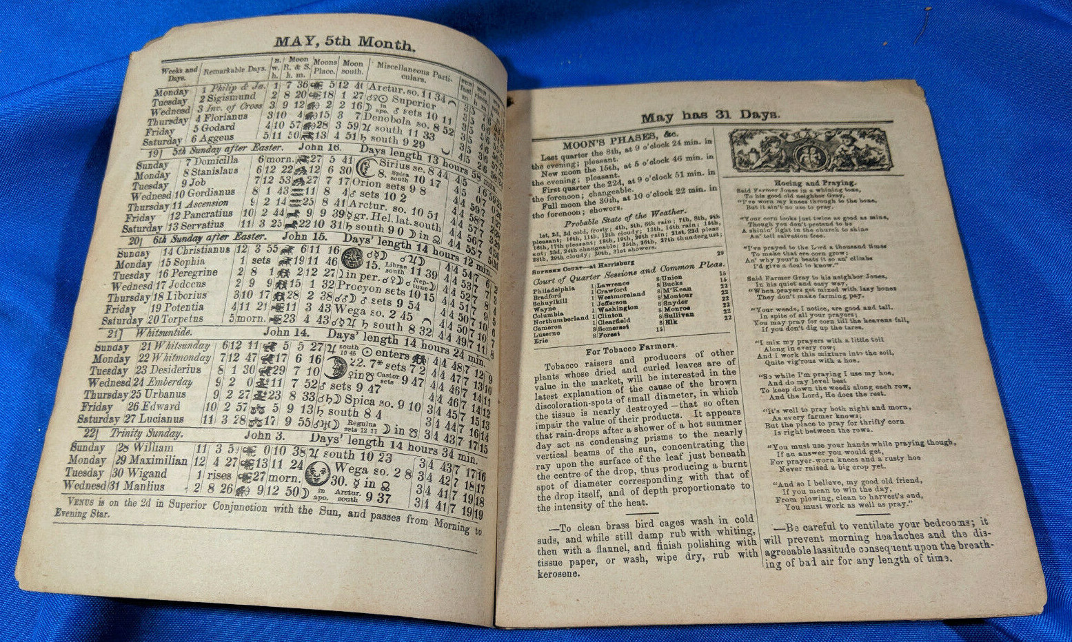 1893 John Bear Baer’s Agricultural Almanac Lancaster, PA Antique Farmers VTG