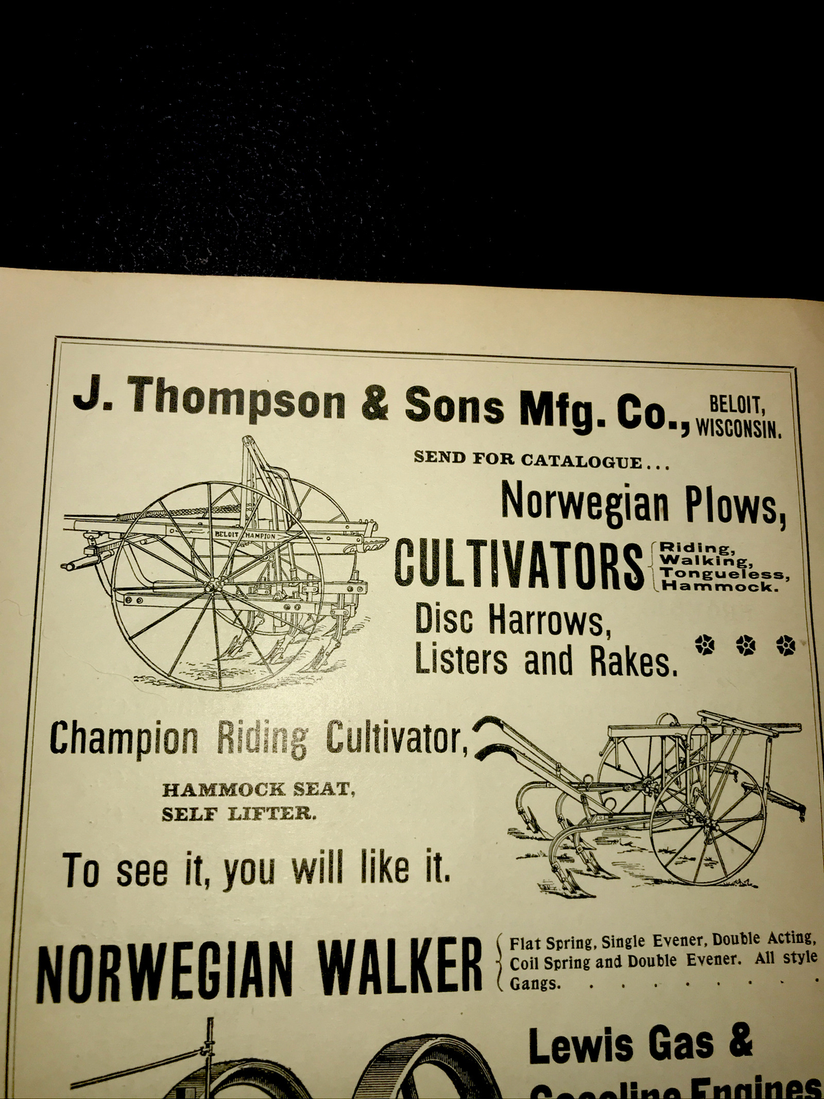 1898 Thompson Farm Advertising – Beloit – Wisconsin & Kansas City – Missouri