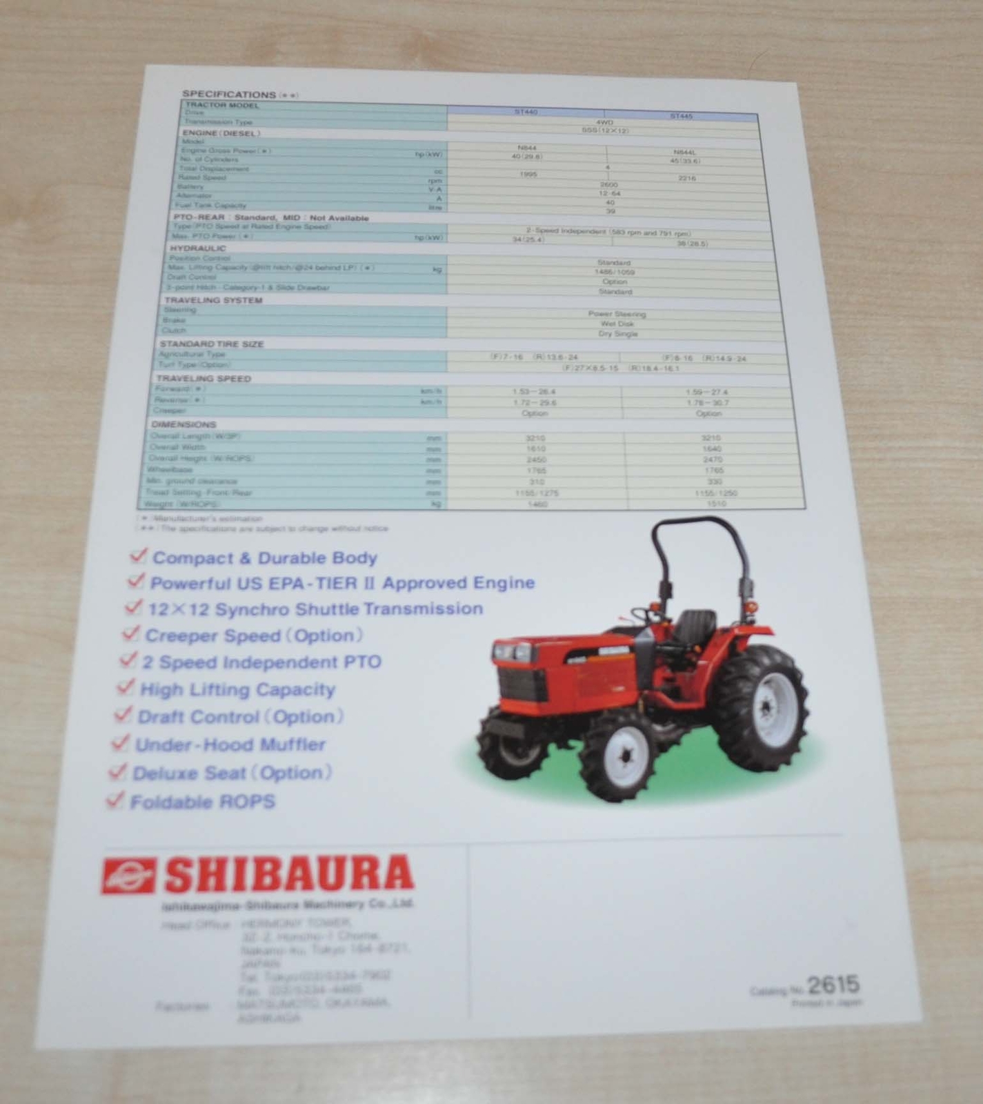 Shibaura Compact ST440 ST445 Tractor Japanese Brochure Prospekt ENG