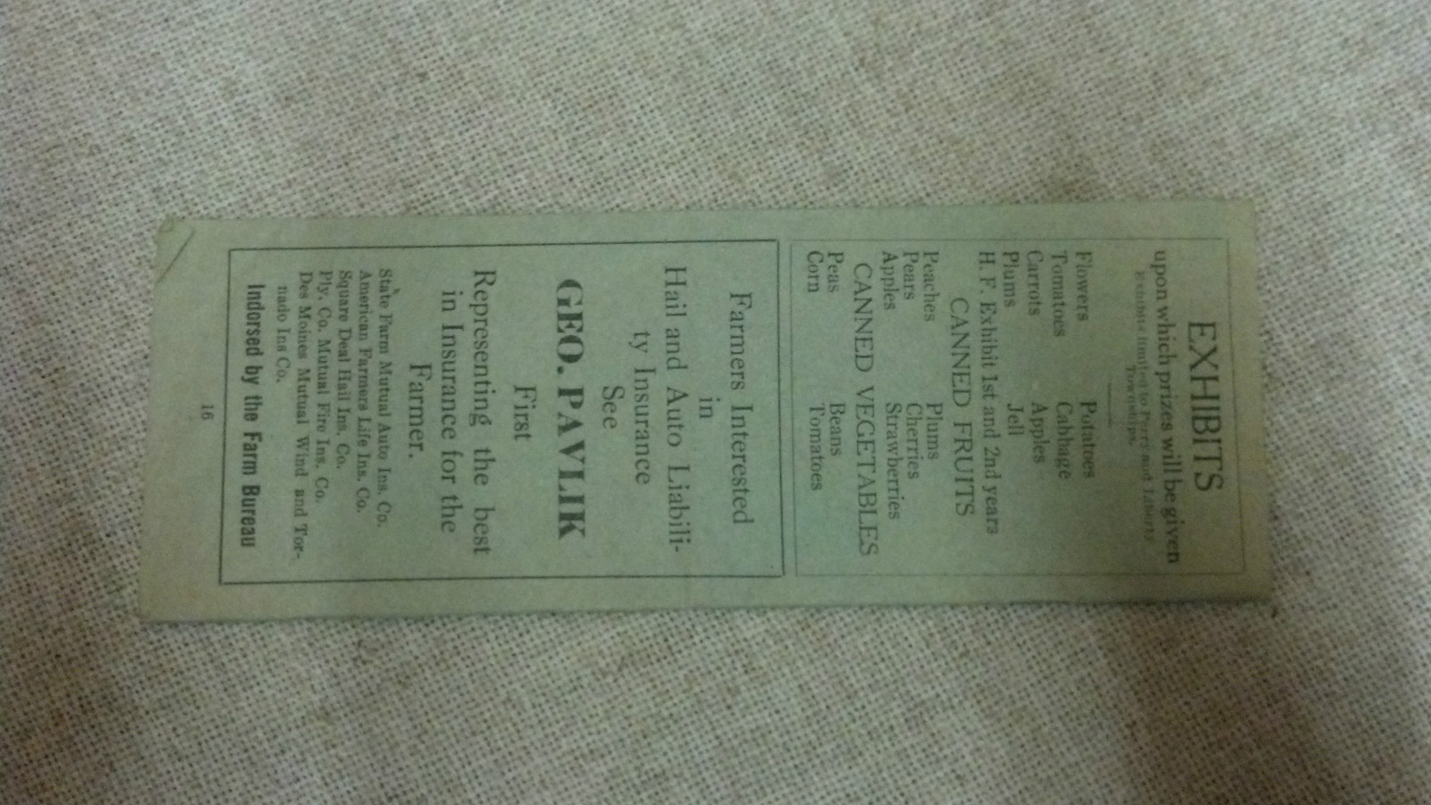 1928 7th Annual Perry Liberty Farm Bureau Picnic Program