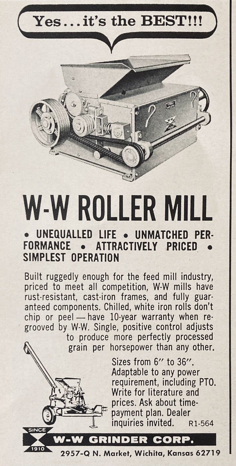 1965 AD.(XH27)~W.W. GRINDER CO. WICHITA, KS. W-W ROLLER MILL