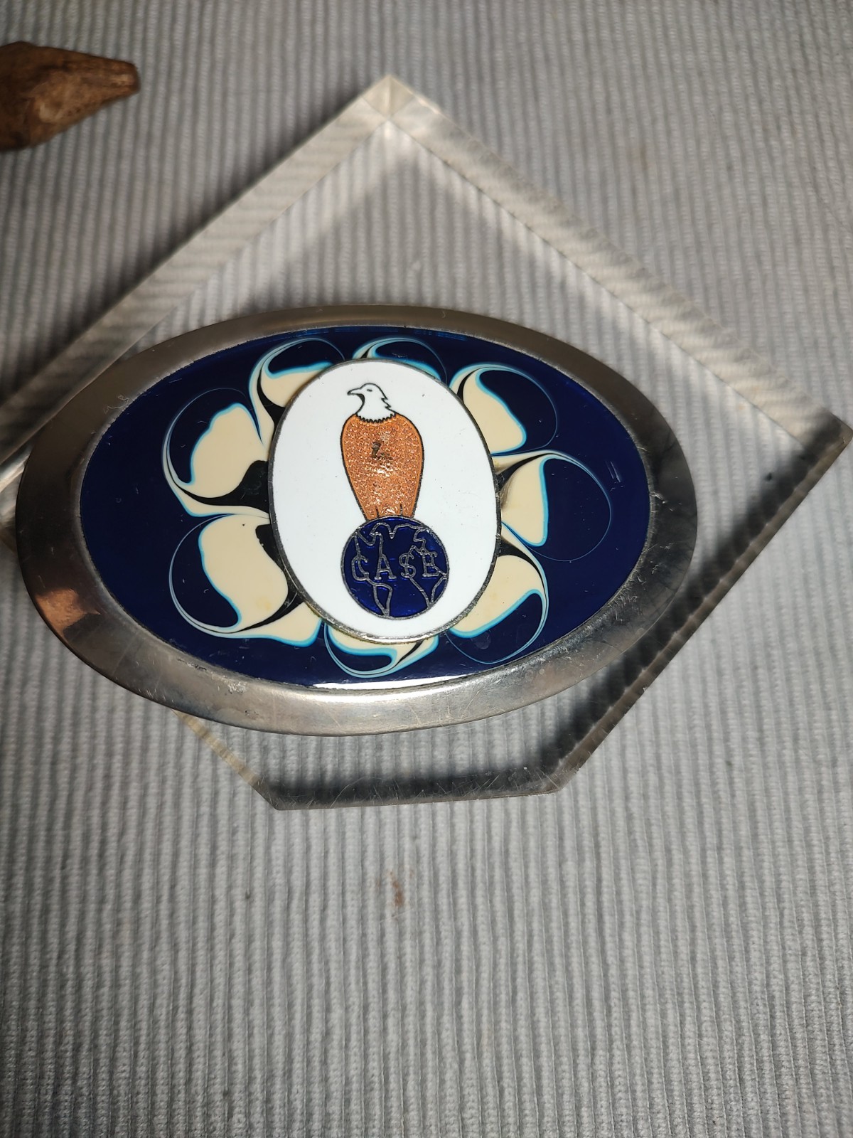 Case Colored Blue & WhiteBelt Buckle with Eagle Silvertone 3.5″