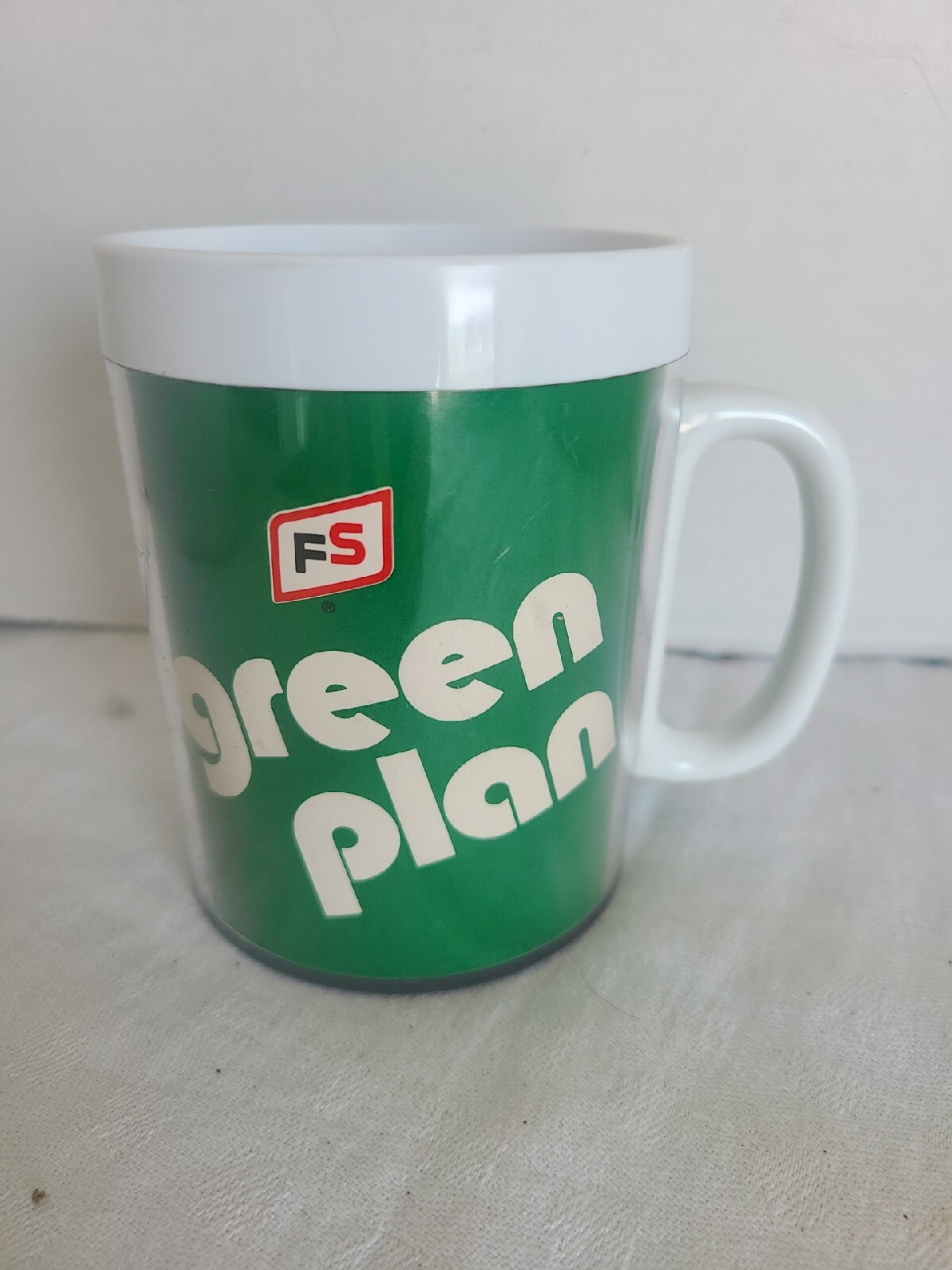 VTG. Thermo-Serv FS Seed Corn “Green Plan” Plastic Insulated Coffee Mug Cup;USA