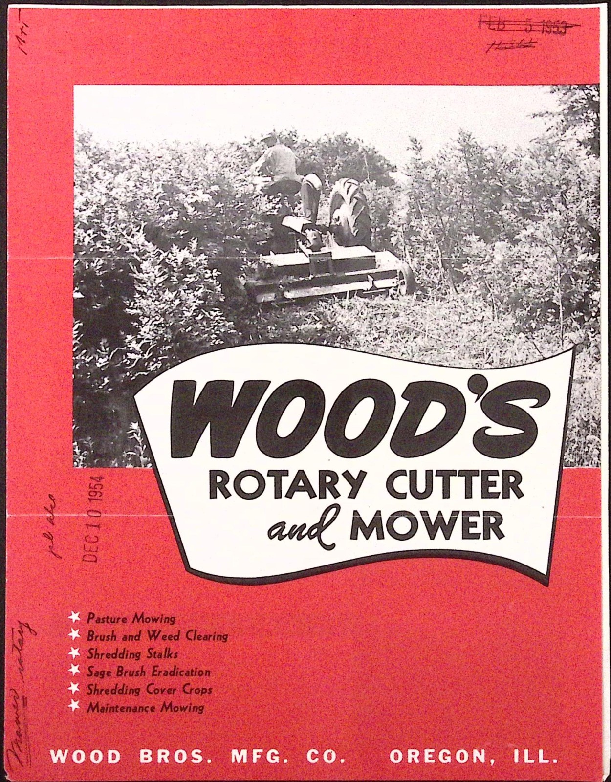 1954 Wood’s Rotary Cutter and Mower Brochure Wood Bros Mfg Co Oregon IL