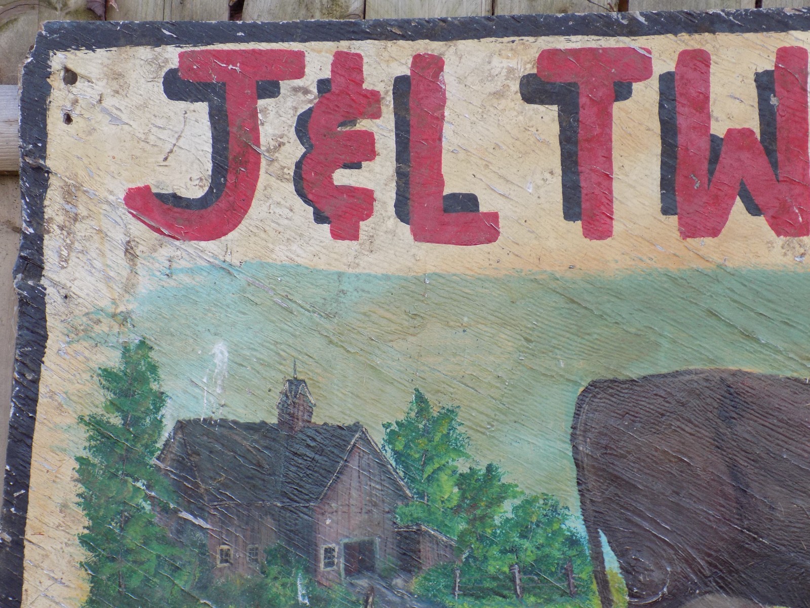 Vintage J & L Twin Farm Reg.. Jerseys Painted Pressed Wood Board Sign