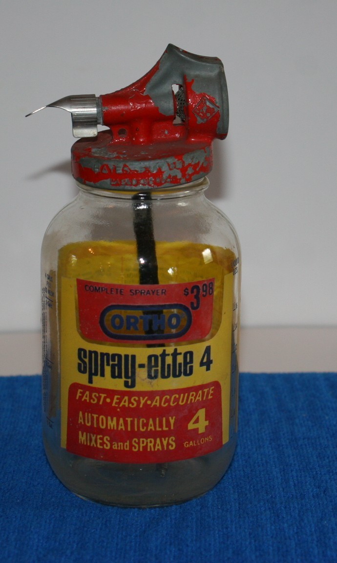 Vintage Ortho Lawn Sprayer Spray-ette 4 Glass Jar Metal Lid 8″ Instruction