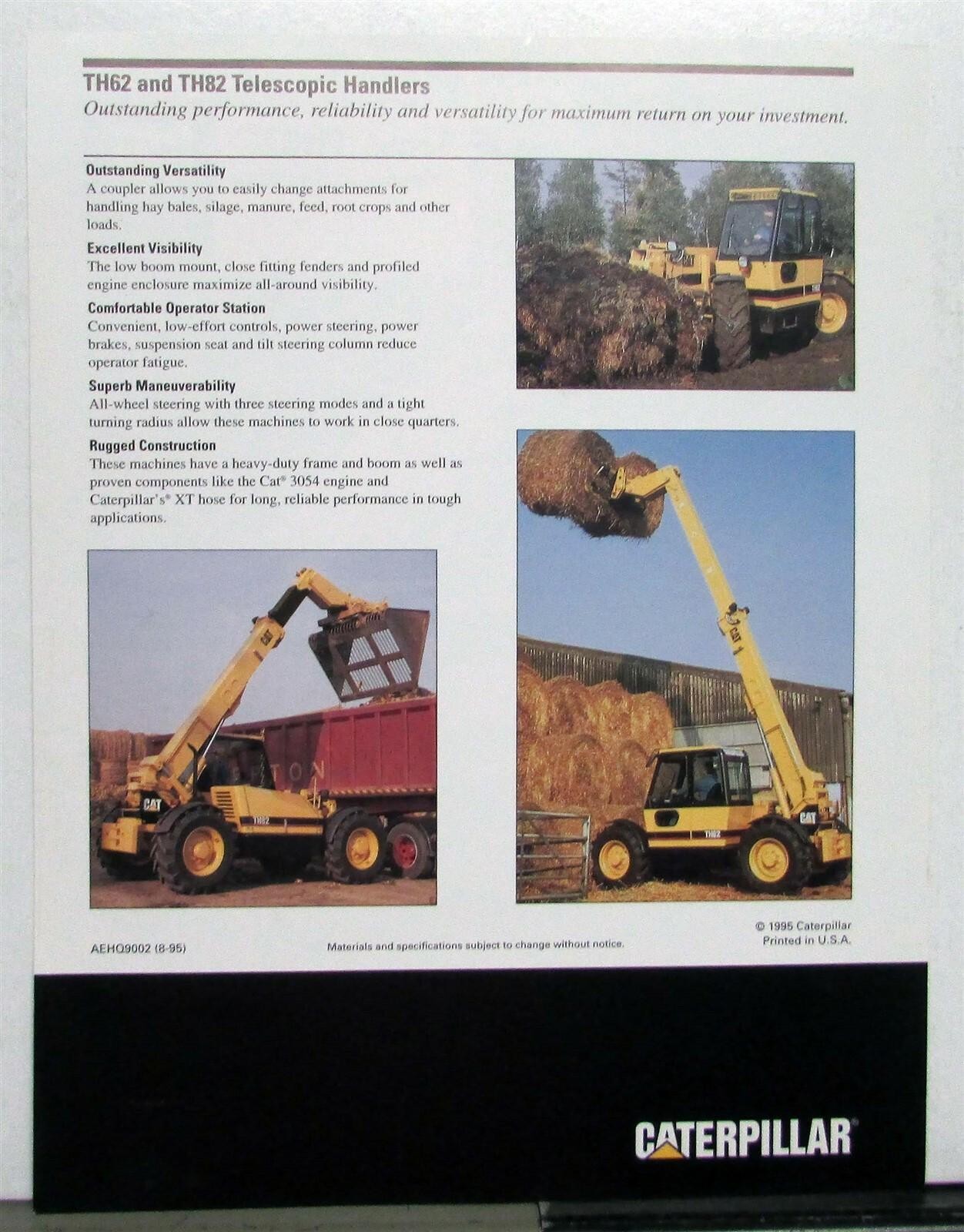 1996 Caterpillar TH62 TH82 Telescopic Handlers Specs Construction Sales Brochure