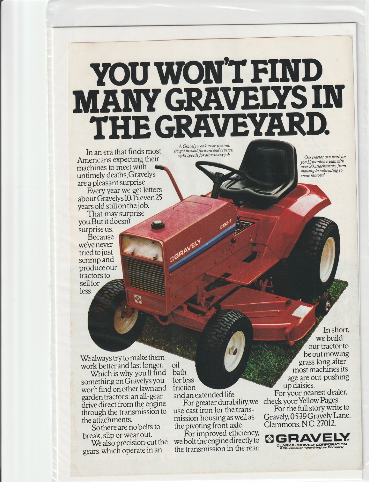 Original 1979 Gravely Mower Magazine Ad “You Won’t Find Many Gravelys…”