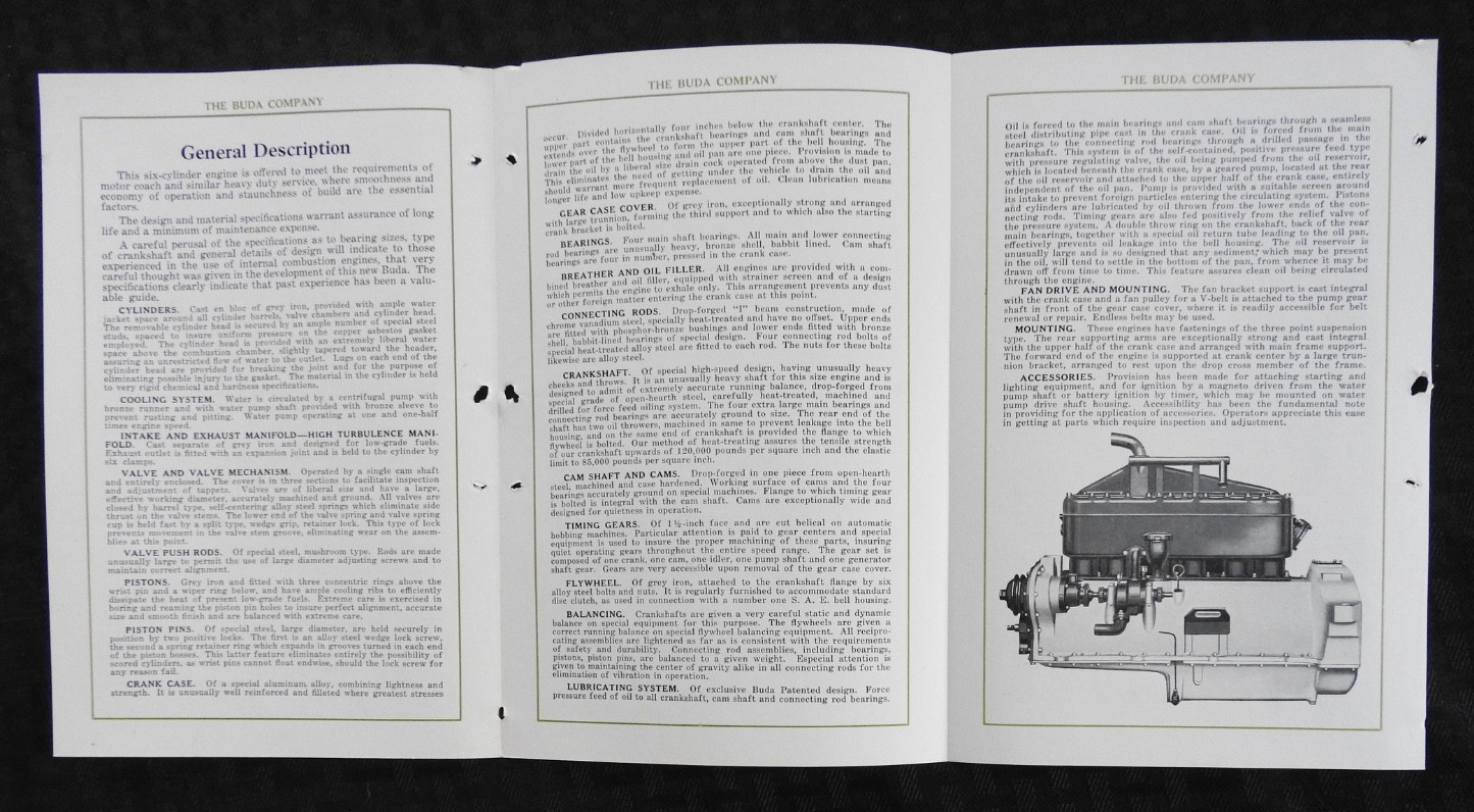 1924 “Buda Model GL-6 Gas Engines” Six Cylinder Engine Brochure RARE