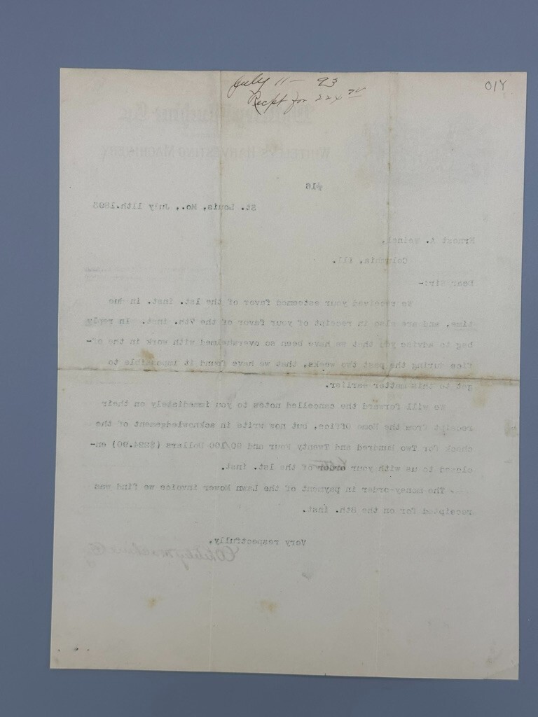 1893 WHITELEY’s HARVESTING MACHINERY Illustrated FARM ADVERTISING Letterhead
