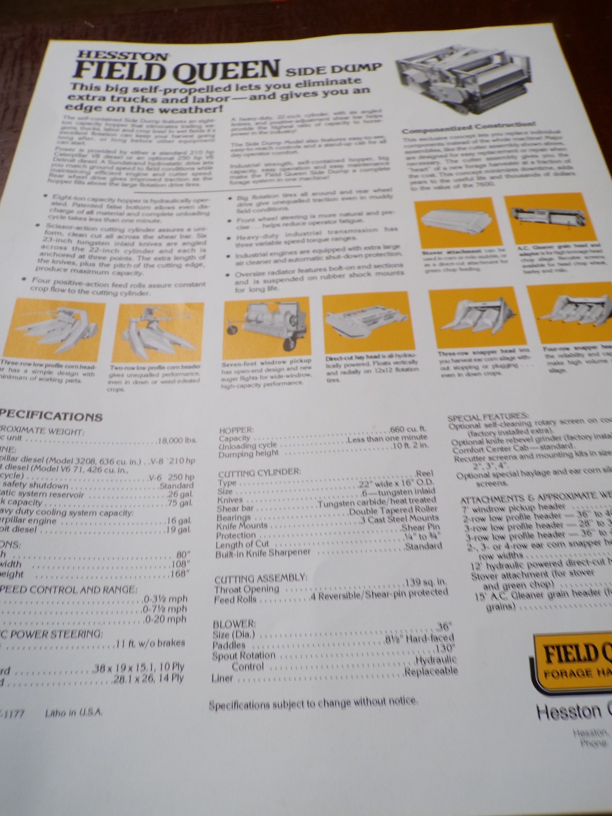 Hesston Field Queen Self-Propelled Forage Harvester Sales Brochures 1977, 2 item