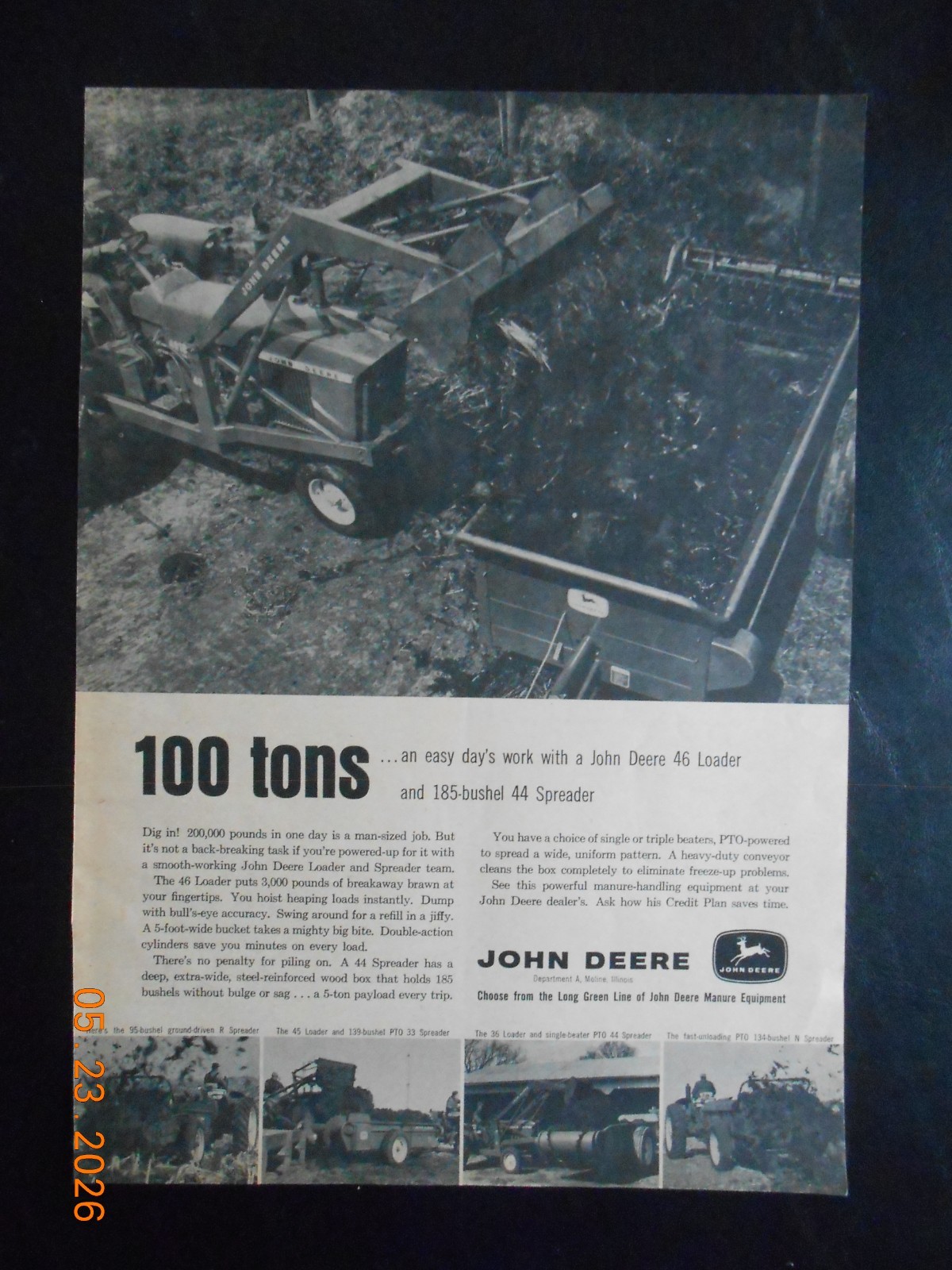 1963 JD John Deere 46 Loader Spreader AD Ful-O-Pep Cattle Feeder Uaker Oats CO
