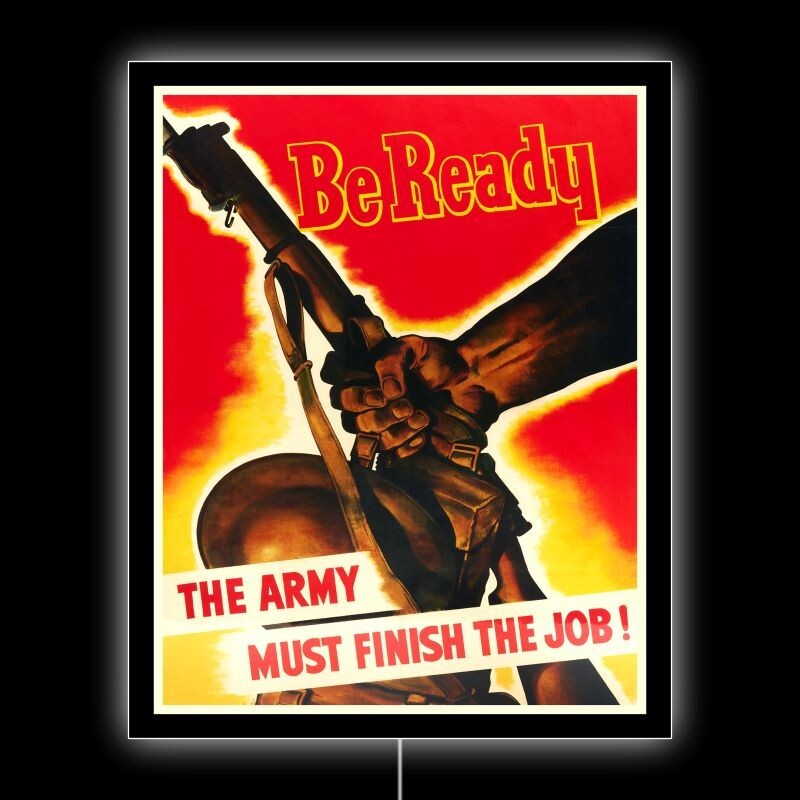 US Army World War Two Theme BE READY NEW LED Hanging Lighted Sign: 18×23″