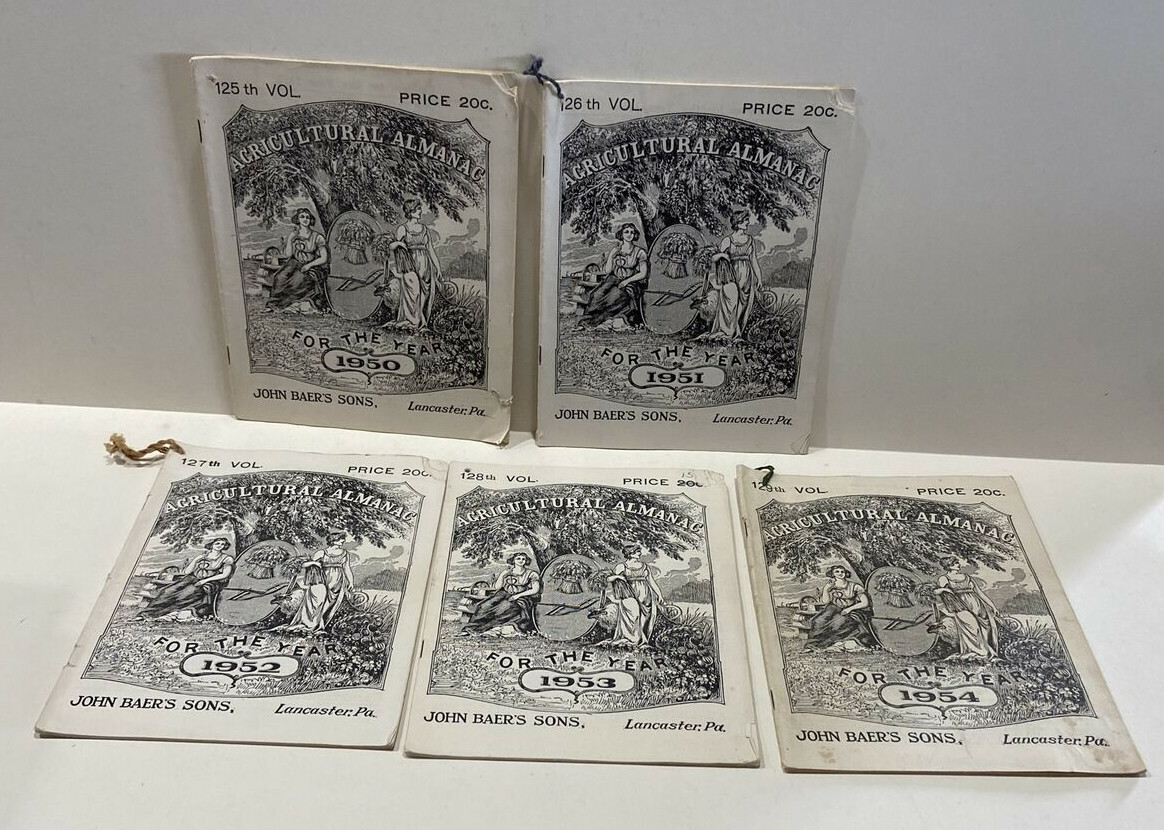 John Baer’s Sons Almanacs 1954, 1953, 1952, 1951, & 1950 Almanacs – Lot of 5x