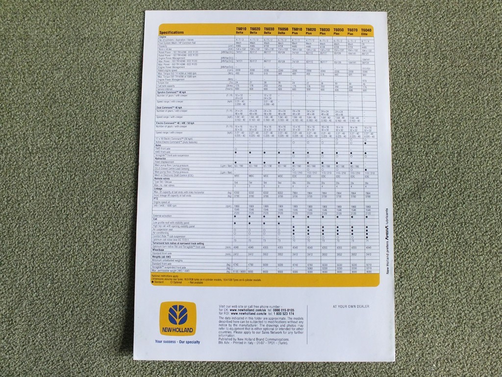NEW HOLLAND T6000 Agricultural Tractor Farm Equipment Brochure Leaflet 2007