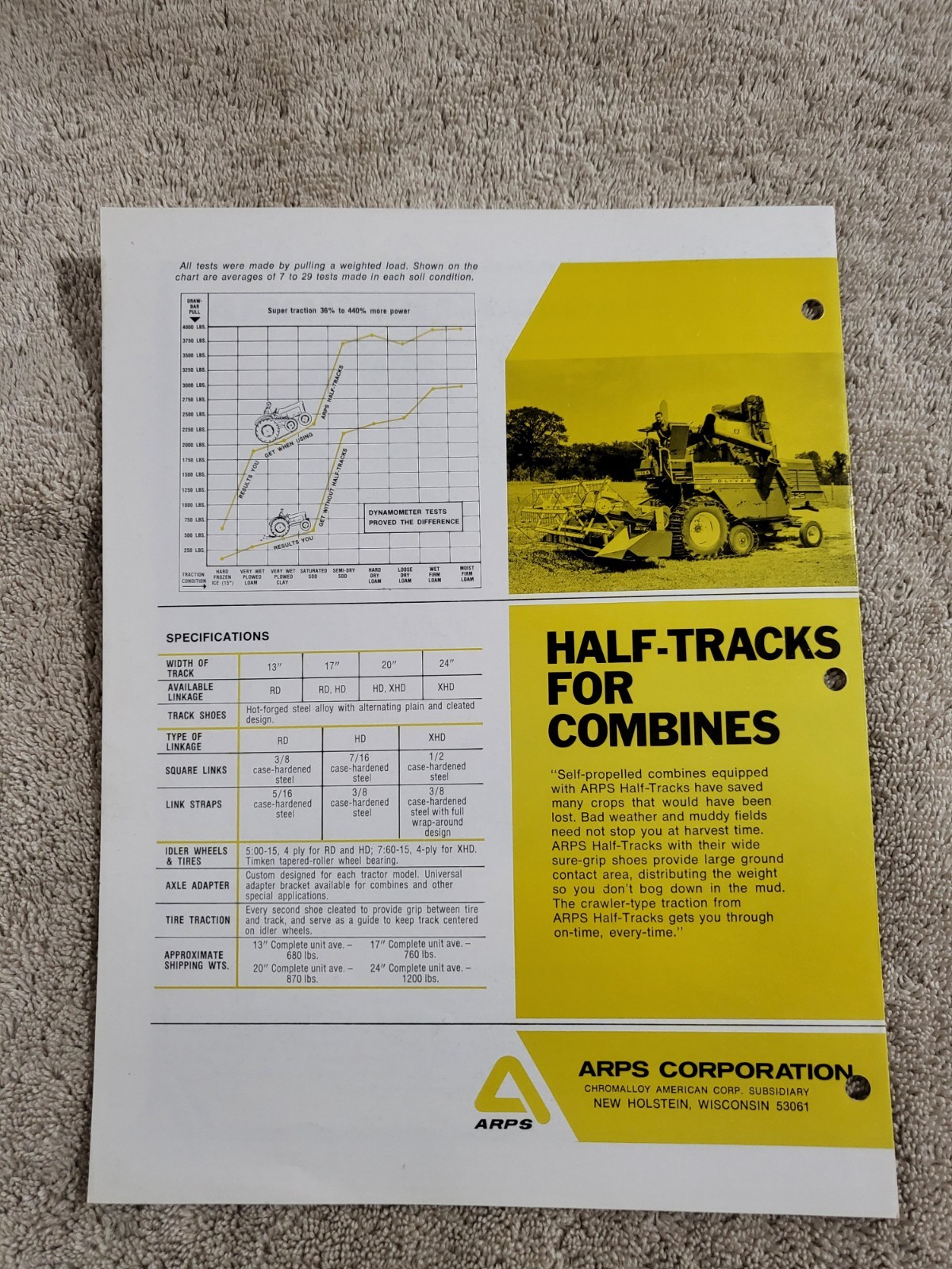 Vintage 1960’s ARPS Tire Traction BROCHURE Allis Chalmers Tractor Oliver IH IHC