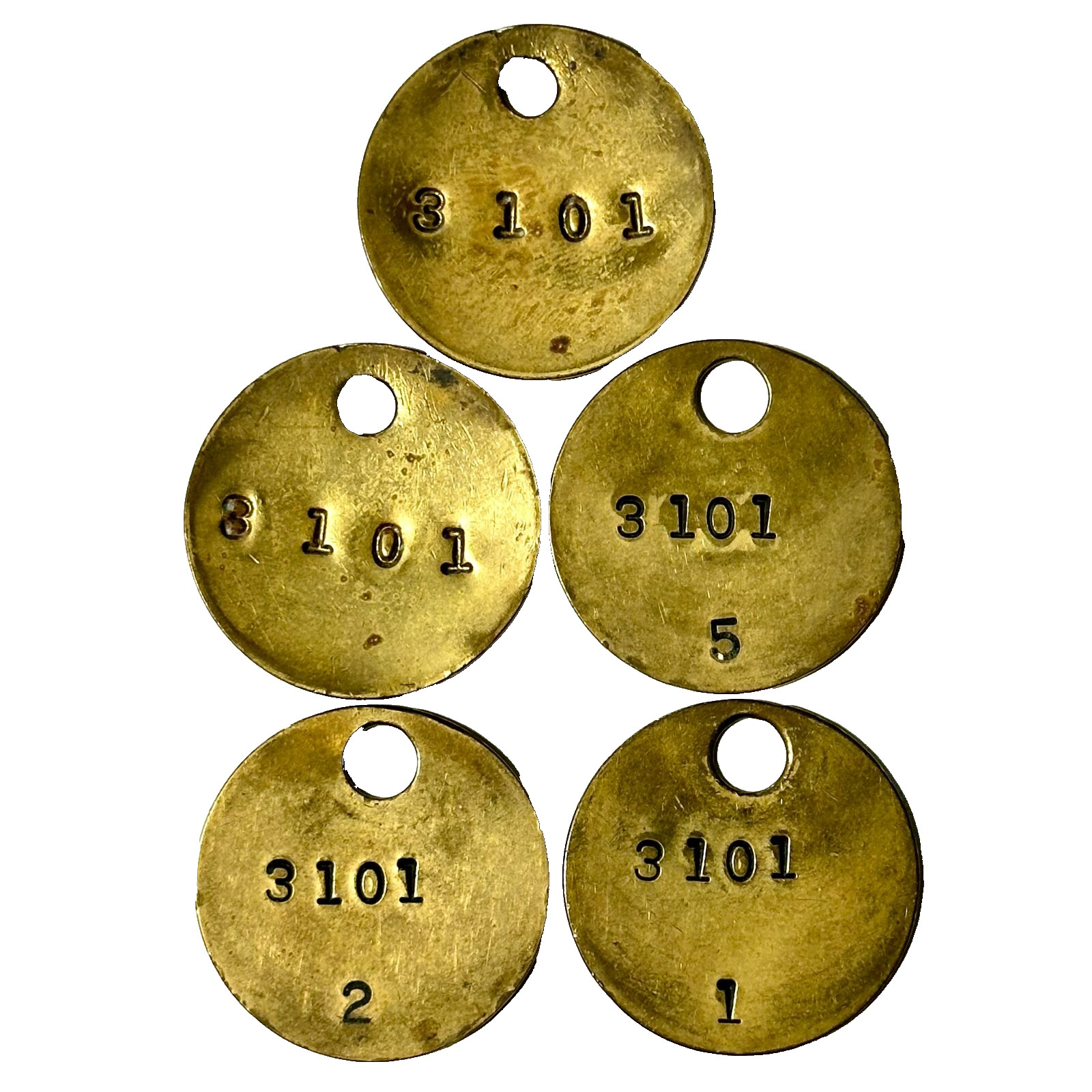 Baggage Check Tool Check Stamped Vintage Brass 1.25″ Tag LOT OF 5