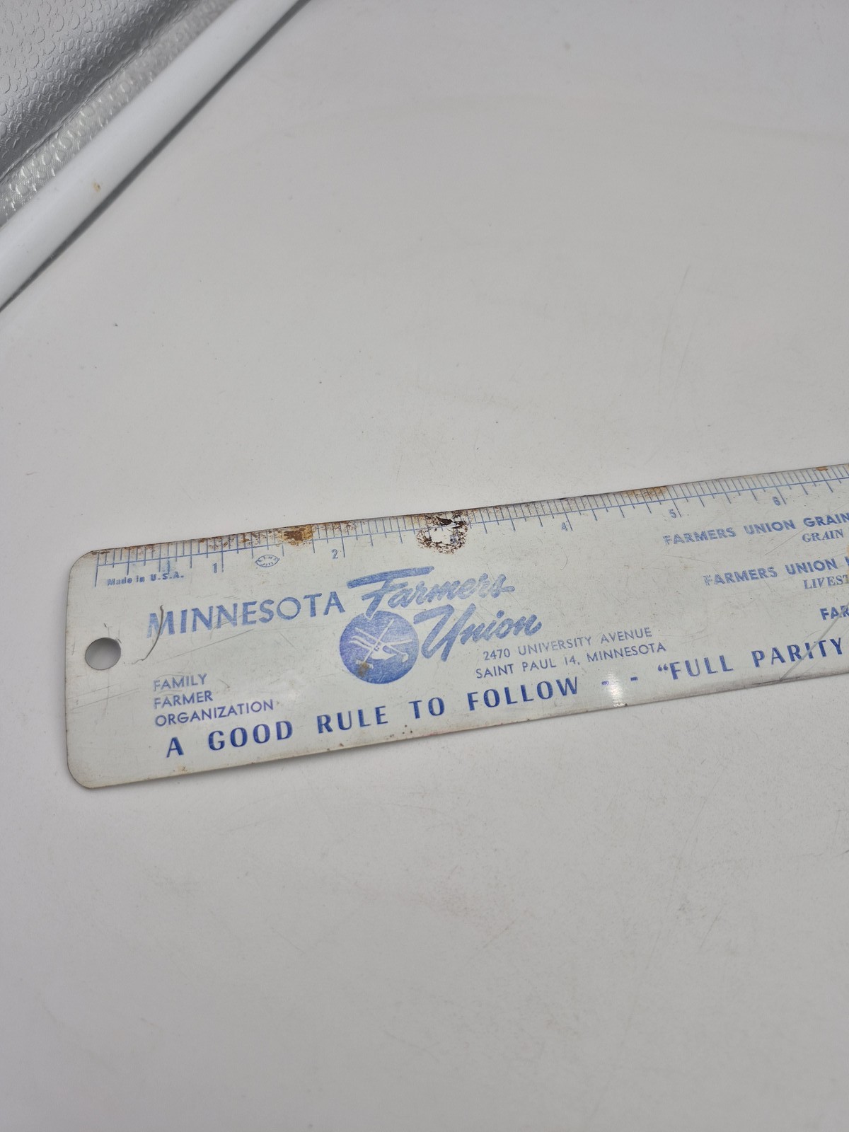Vintage Minnesota Farmers Union Metal Ruler Advertising “Full Parity”