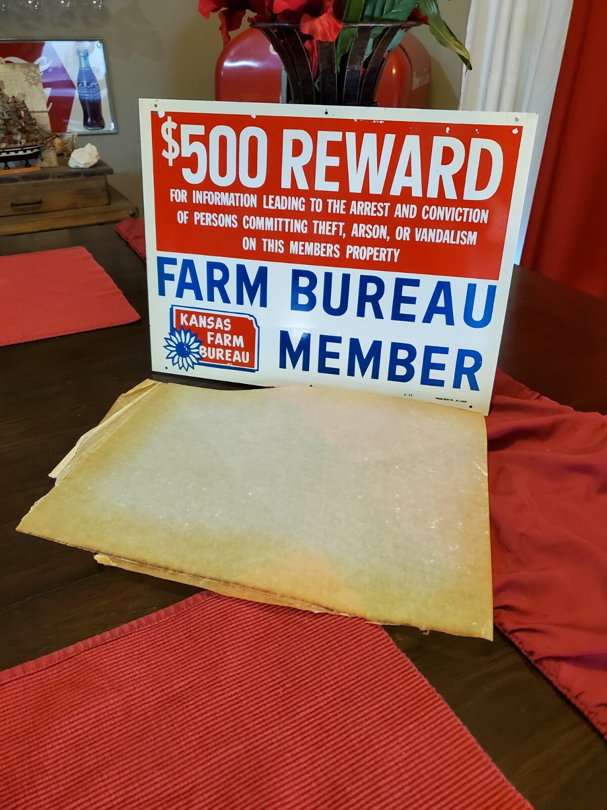 $500 Reward Kansas Farm Bureau METAL SIGN 16 In X 12 In