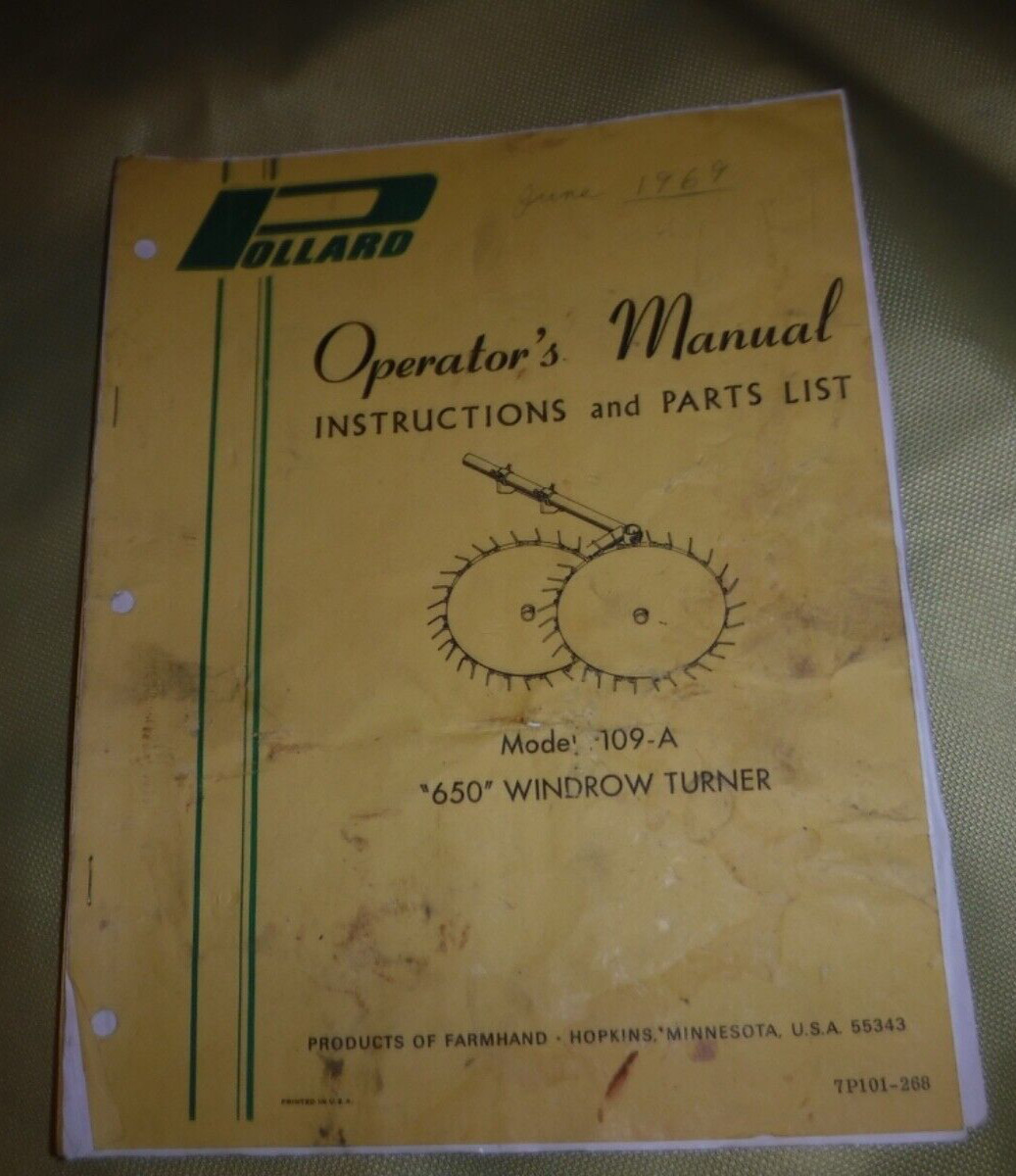 POLLARD OPERATORS MANUAL INSTRUCTIONS /PARTS LIST MODEL 109A 650 WINDOW TURNER