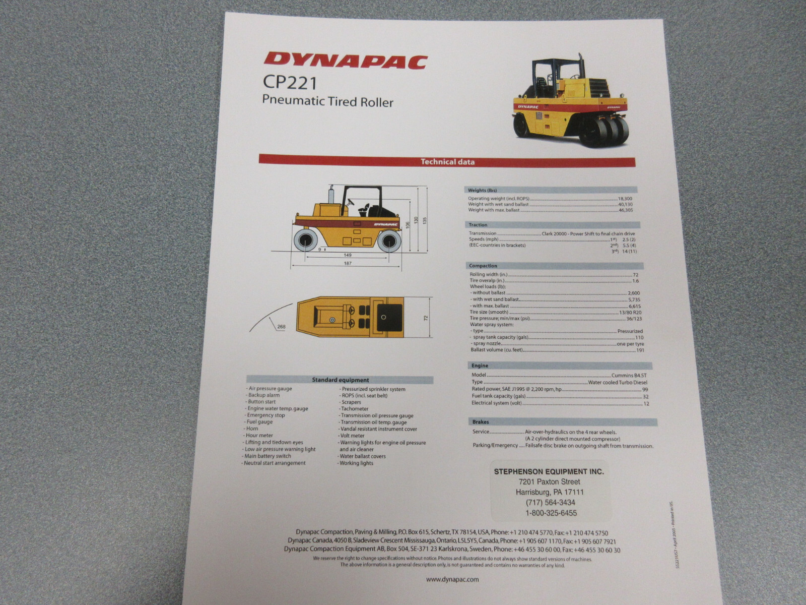 Dynapac CP221 Roller Compactor Brochure 1 Page