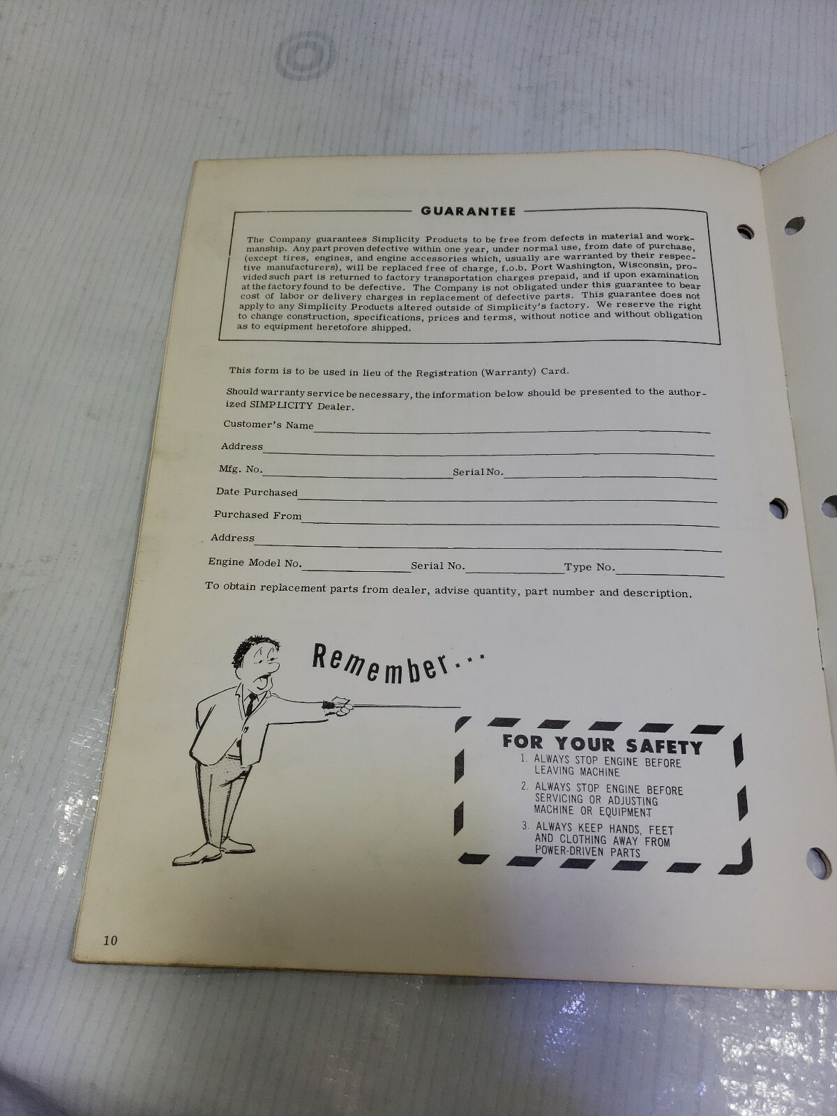 SIMPLICITY NO. 343 VACUUM COLLECTOR INSTALLATION AND PARTS MANUAL BROADMOOR
