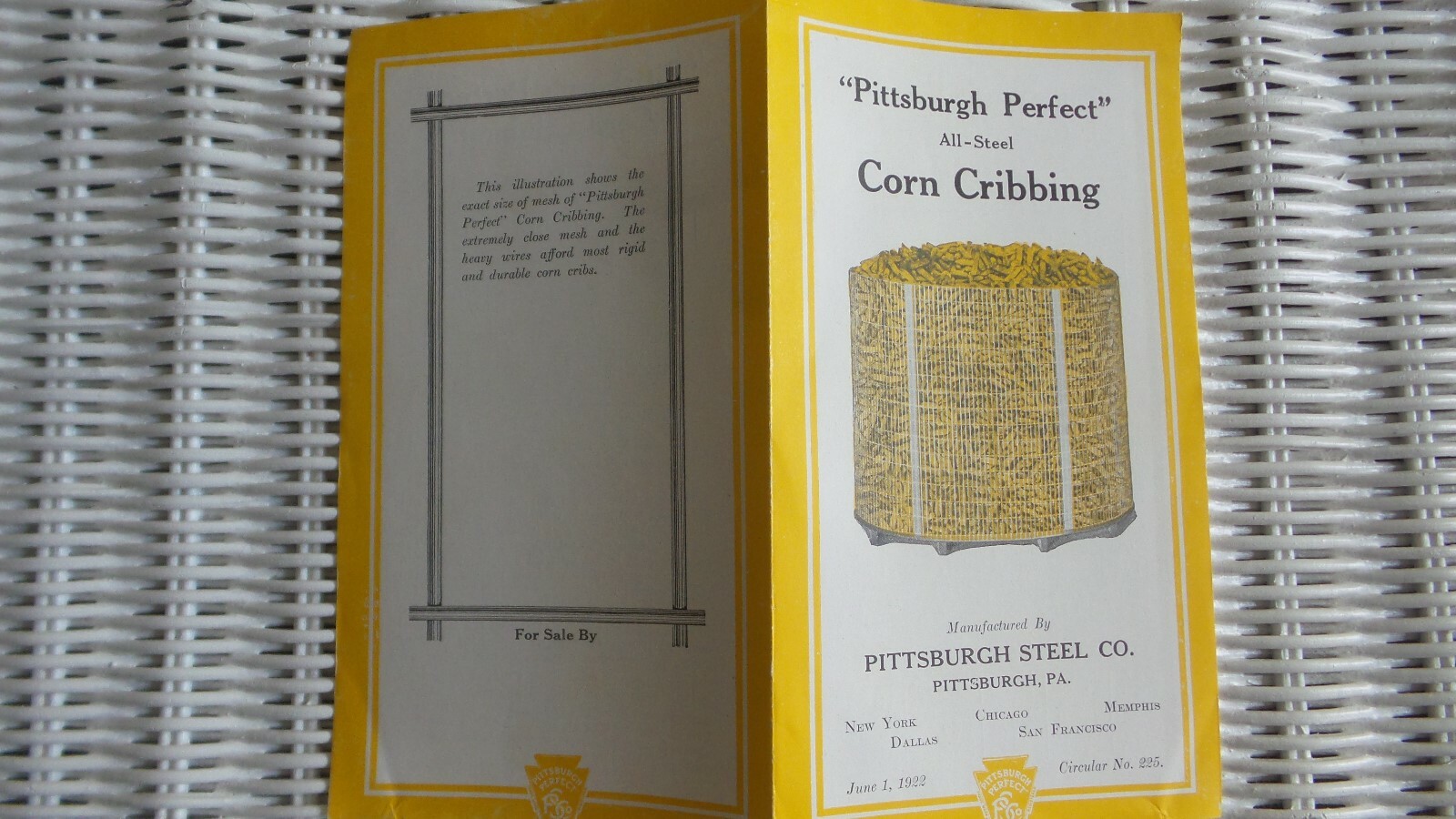 1922 Advertising Brochure PITTSBURGH PERFECT CORN CRIBBING