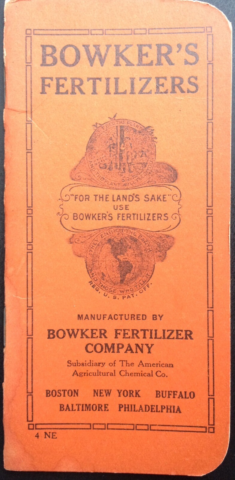 C.1923 BOWKER’S FERTILIZERS HANDY POCKET NOTEBOOK, STOCKBRIDGE MANURES