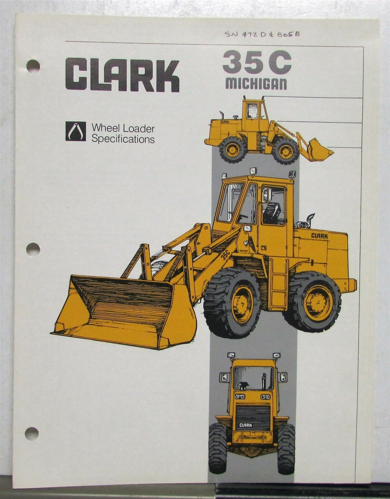 1980s Clark 35C Michigan Wheel Loader Specification Construction Sale Tri-Folder