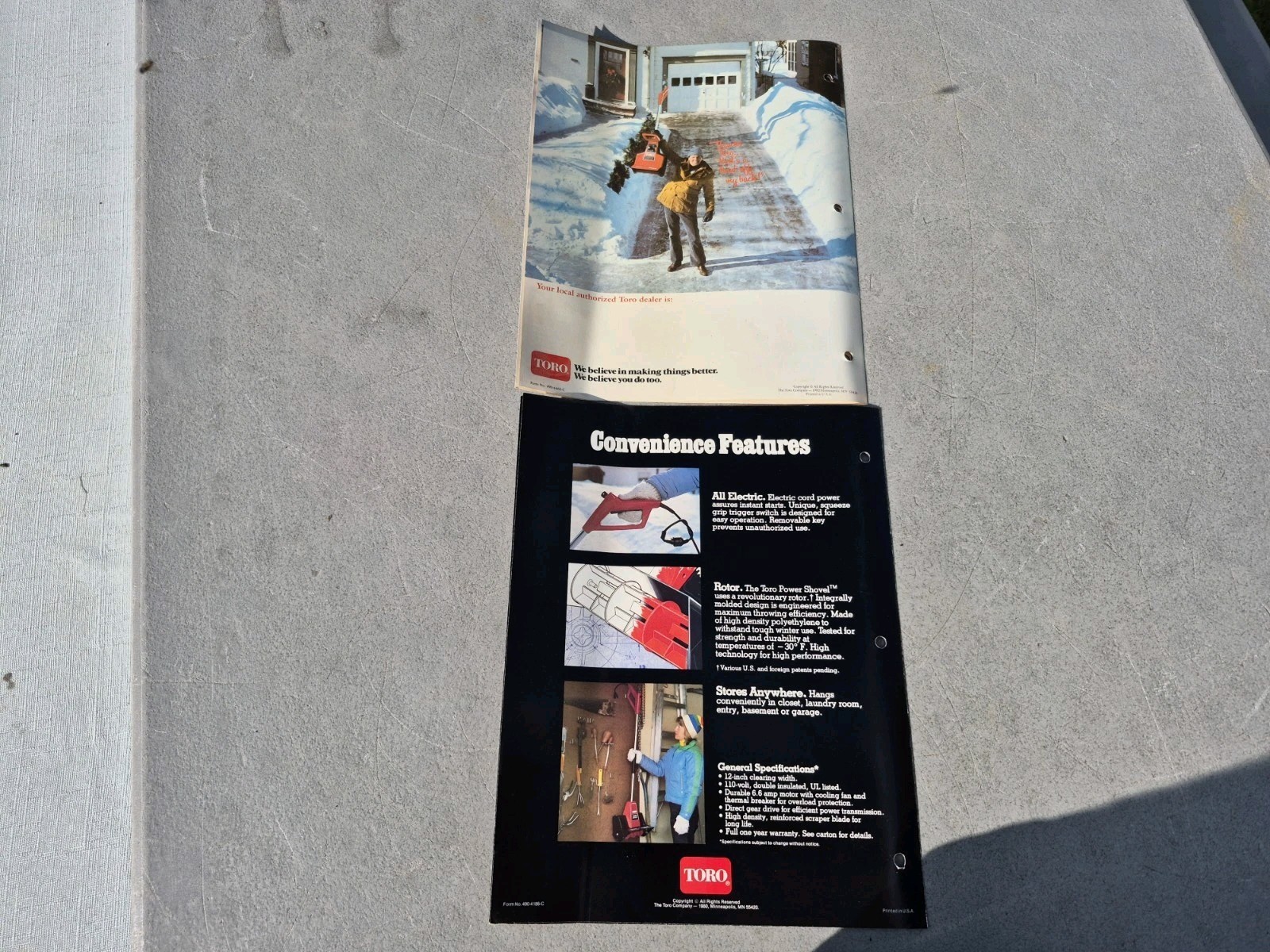 1980 1982 Lot of 2 Toro Snow Thrower Power Shovel Hardware Store Brochures