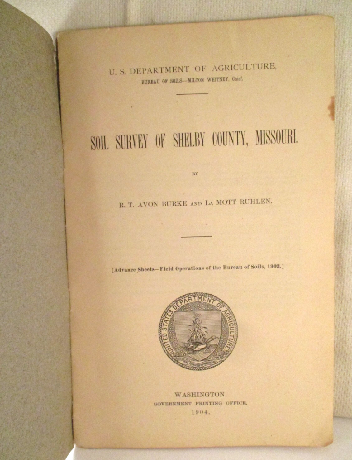 Early 1900’s US DEPT AGRICULTURE SOIL SURVEY SHELBY COUNT MISSOURI BOOKLET/MAP
