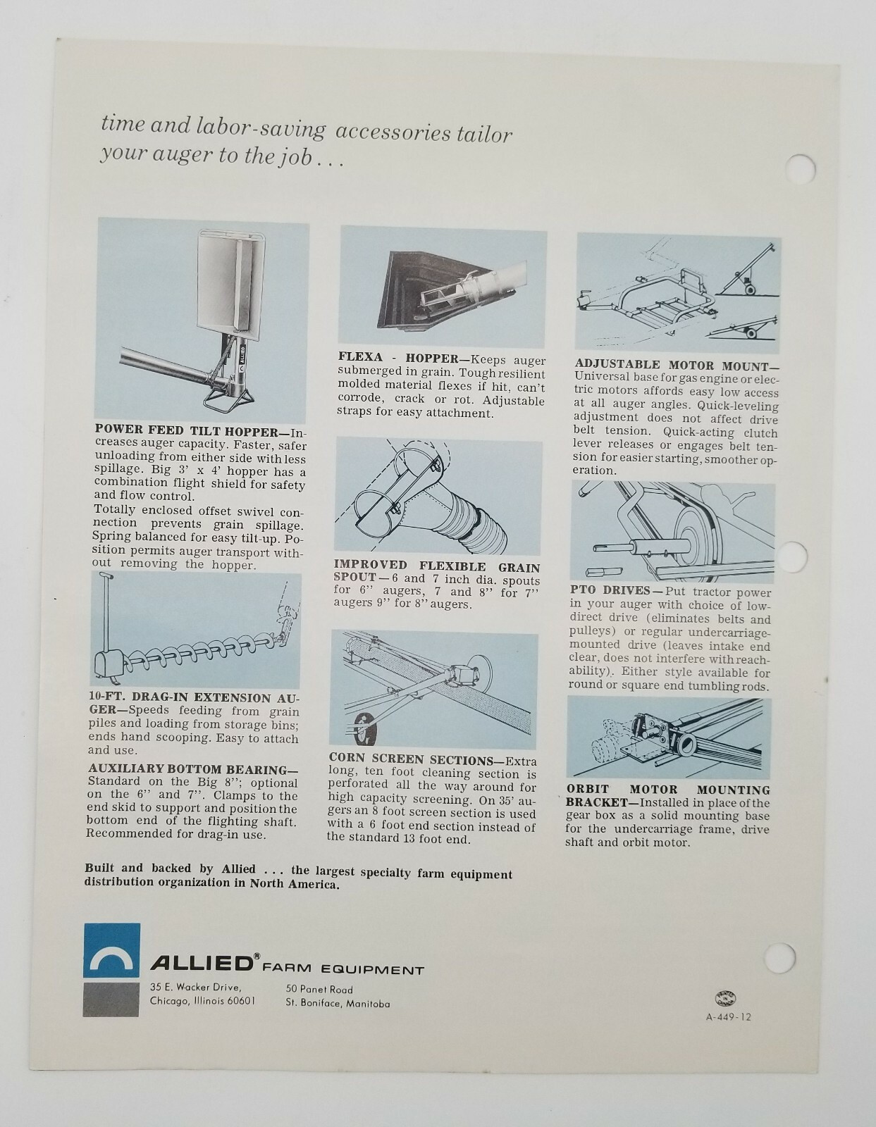 Vintage Allied 6″ 7″ 8″ Grain Augers Chicago Sales & Dealer Advertising Brochure