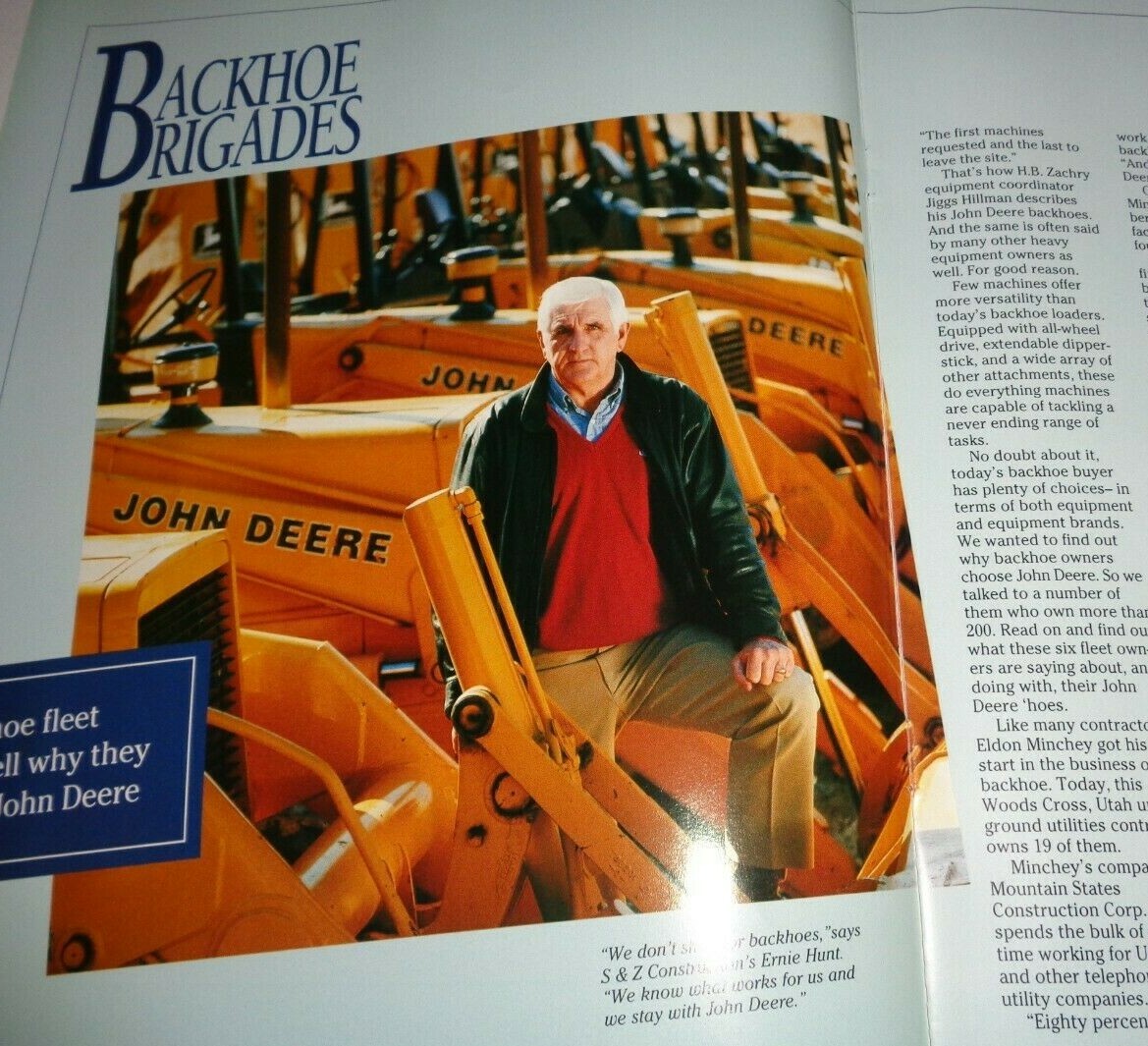 John Deere “Backhoe Brigades” Sales Brochure 5/94 310C/D 190E Excavator 482C JD