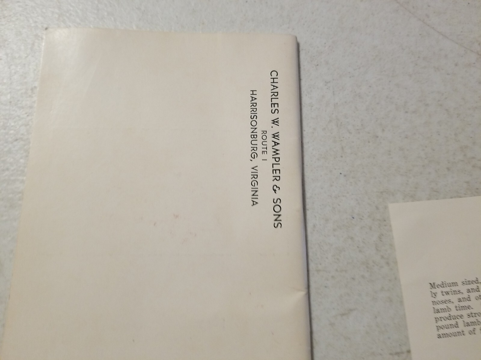 Vintage 1962 Wampler’s Cheviot Sheep Sale Catalog & Flyer. Harrisonburg, VA