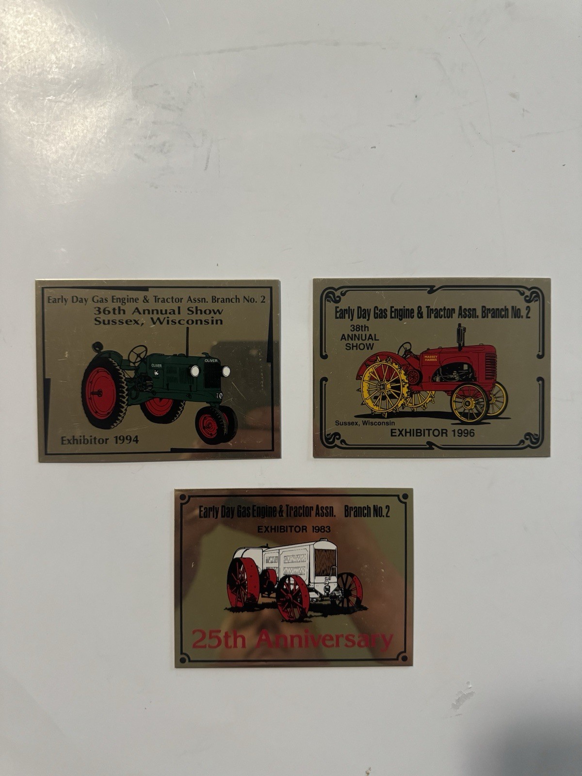 Early Day Gas & Tractor Assn. Branch No. 2 Lot Of 3. Adhesive Plaques.
