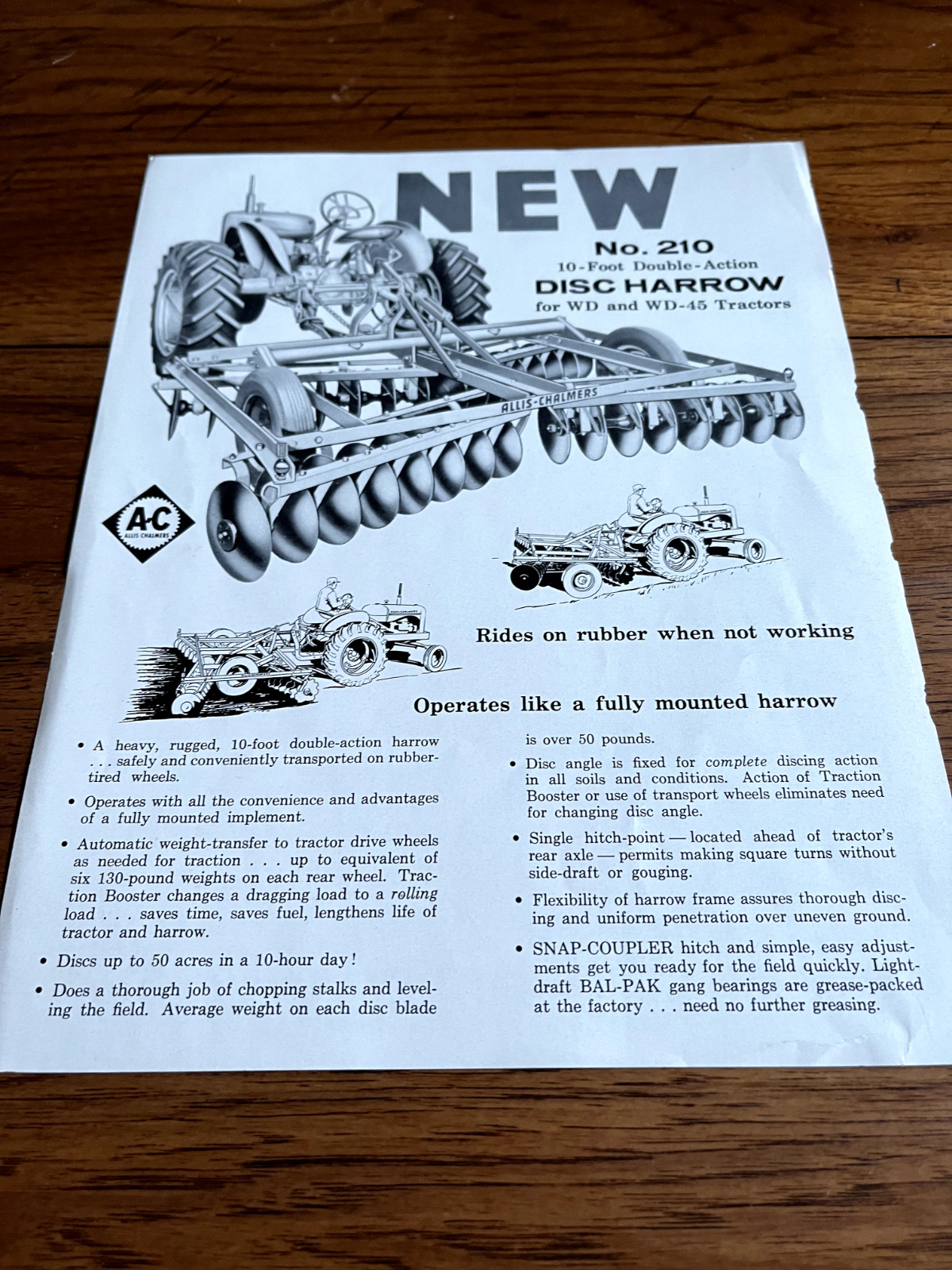 Allis Chalmers 210 Disc Harrow For 1955 Brochure FCCA