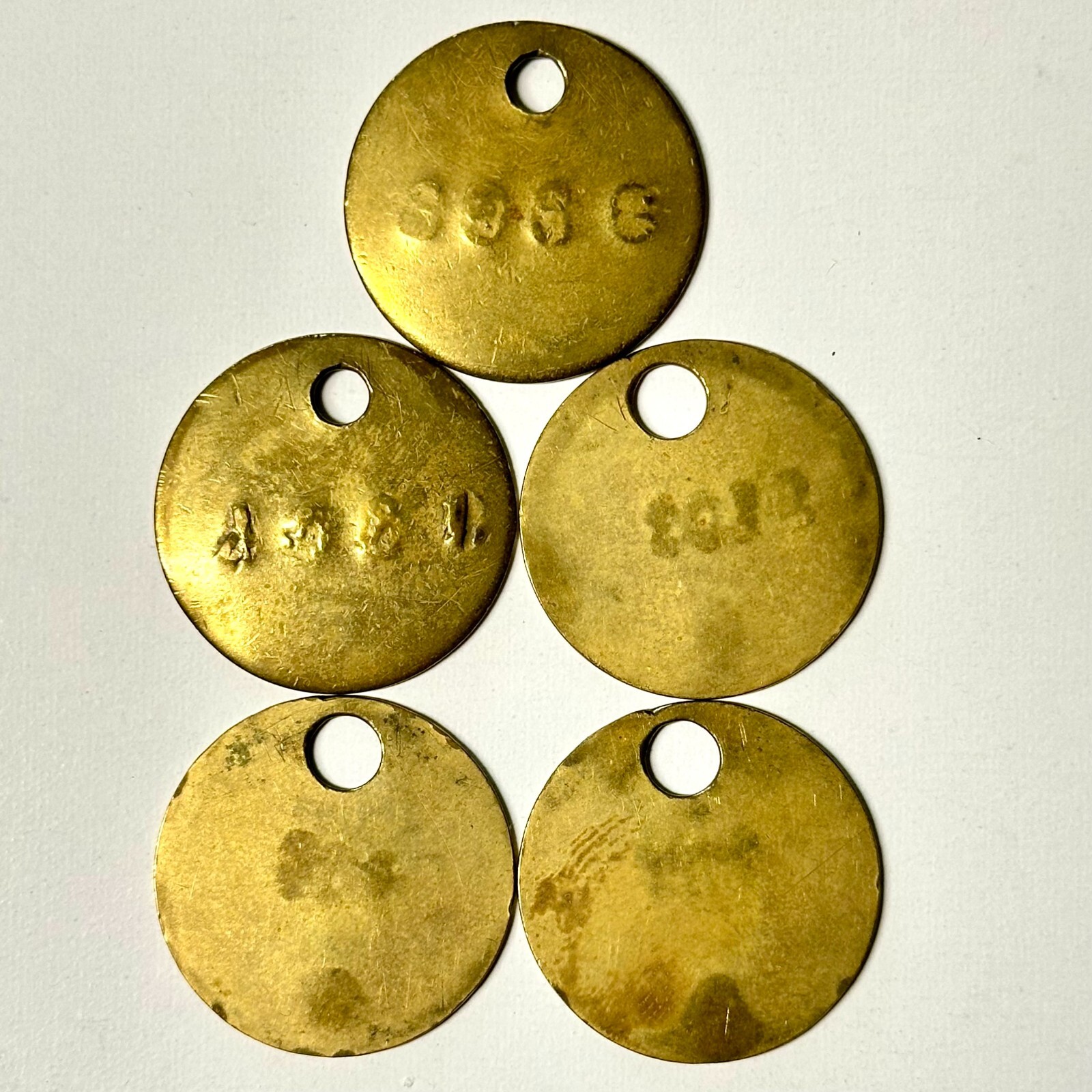 Baggage Check Tool Check Stamped Vintage Brass 1.25″ Tag LOT OF 5