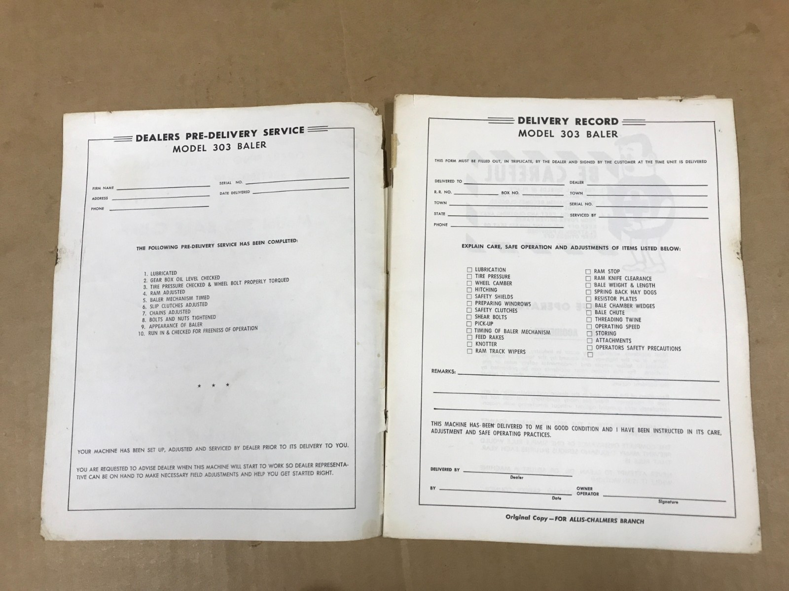 Vintage Allis-Chalmers Model 303 Bale Chief Operating Instructions Manual