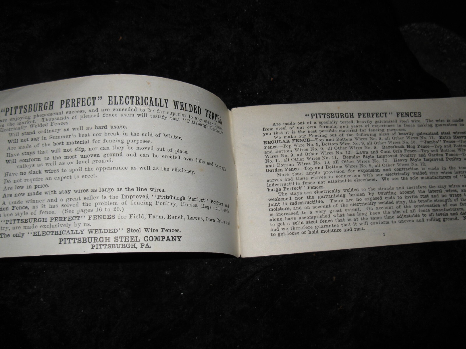 1907 PITTSBURGH PERFECT FENCE, Advertising Brochure (40 Pages) Barbed Wire
